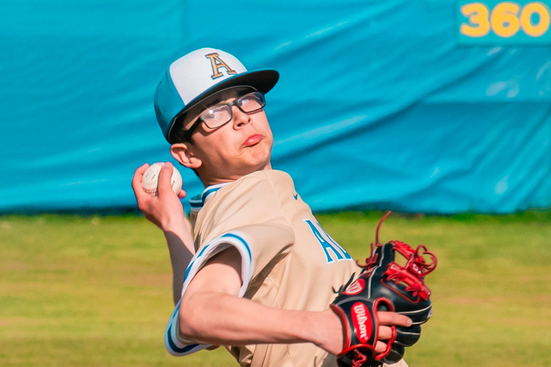 Adna’s Tristan Percival (1) throws a pitch during a game on Thursday.