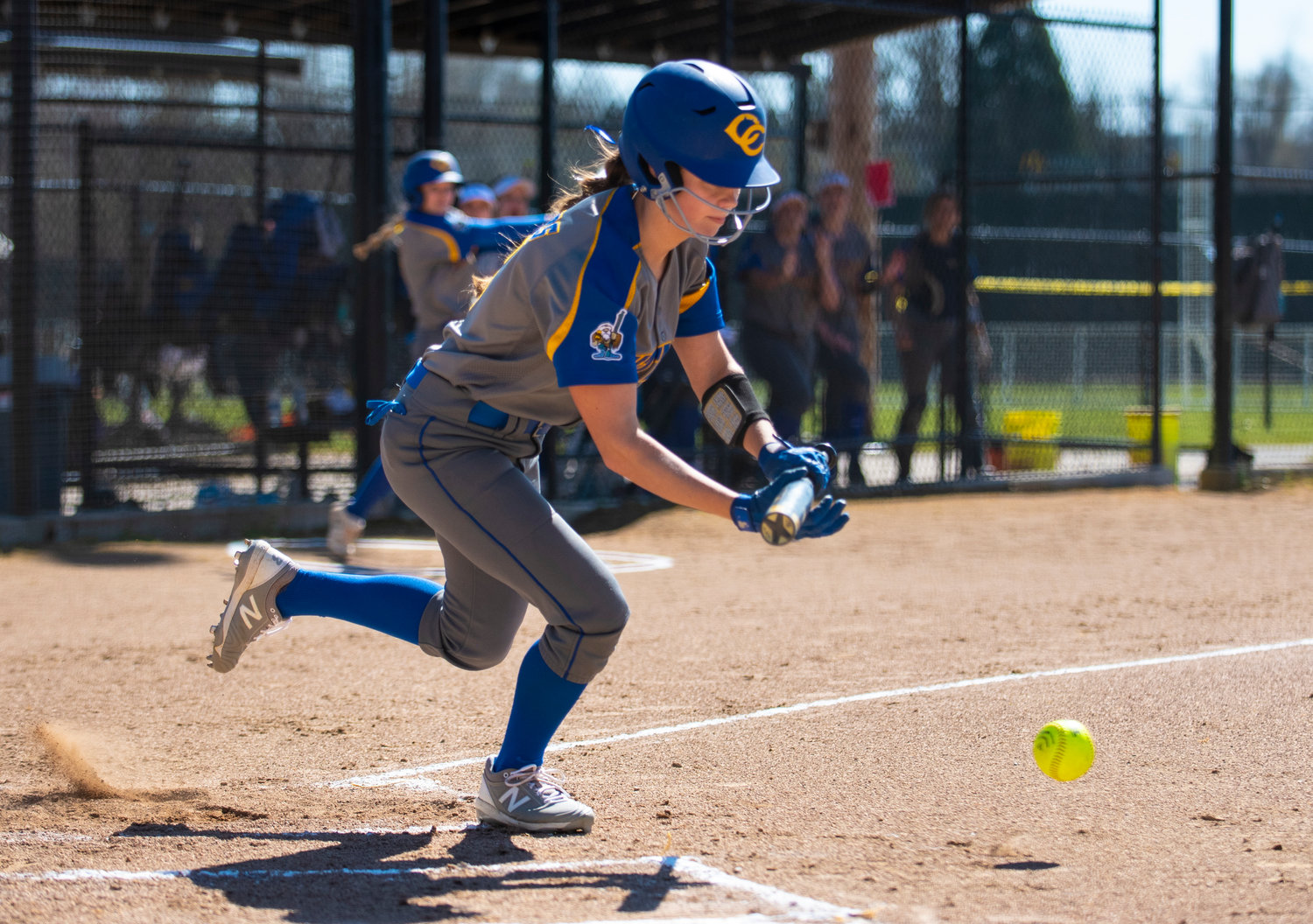 Centralia College's Nikole Schock lays down a bunt against Lower Columbia on Monday.
