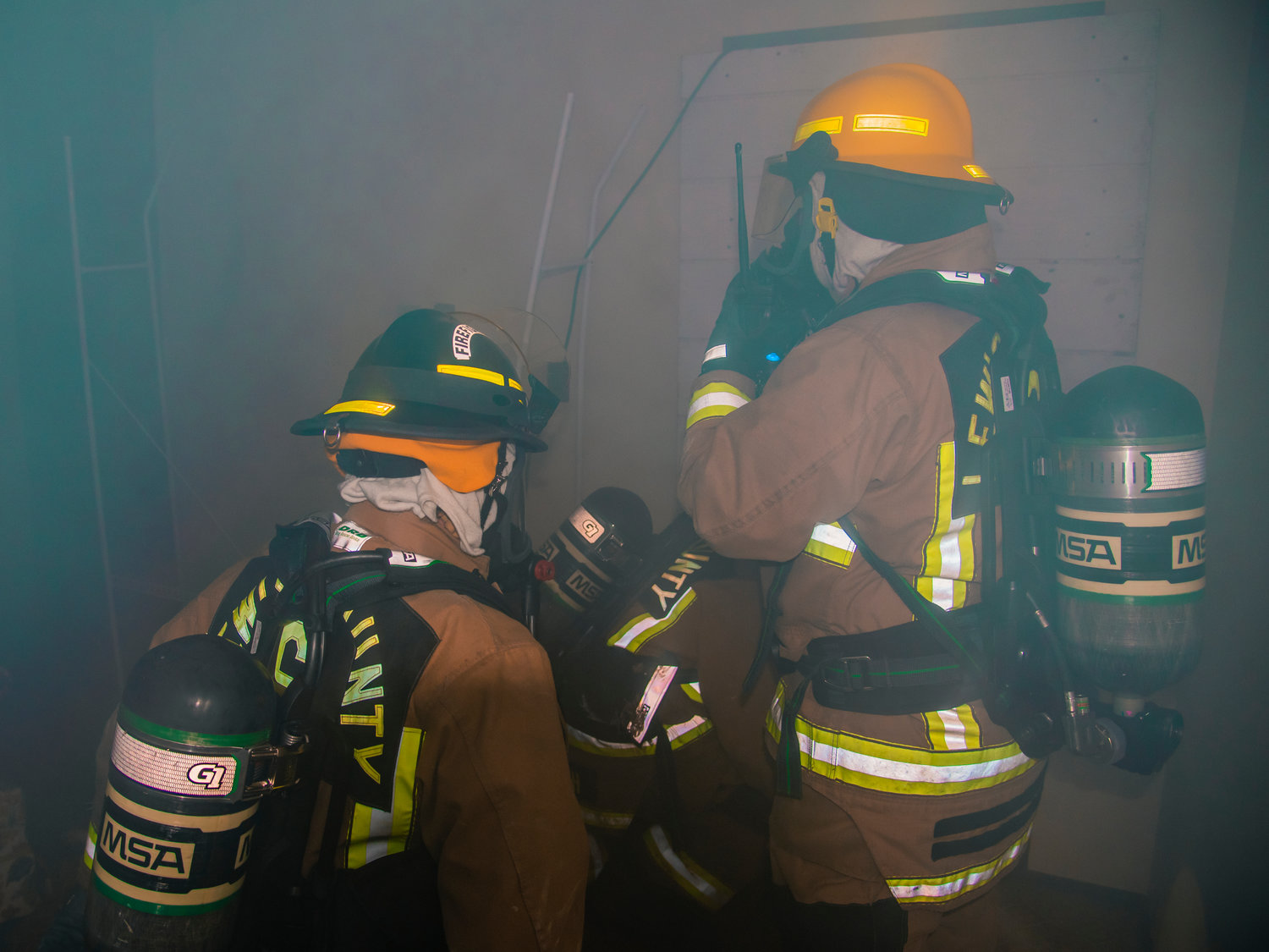 Lewis County Fire District 6 firefighters train on Monday.