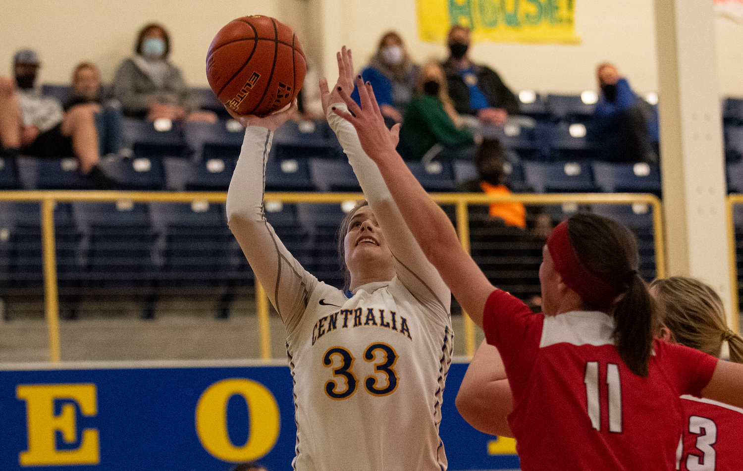 Centralia College's Mallory Williams puts up a shot in the post against Lower Columbia on Friday.