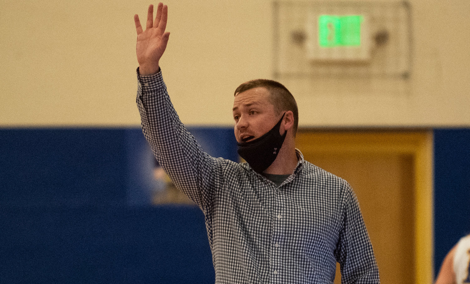 Centralia College coach Caleb Sells calls out instructions to his team on Friday.