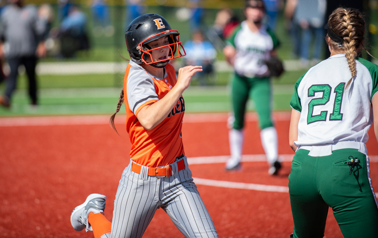 Centralia's Ella Orr sprints to first base against Tumwater on Tuesday.