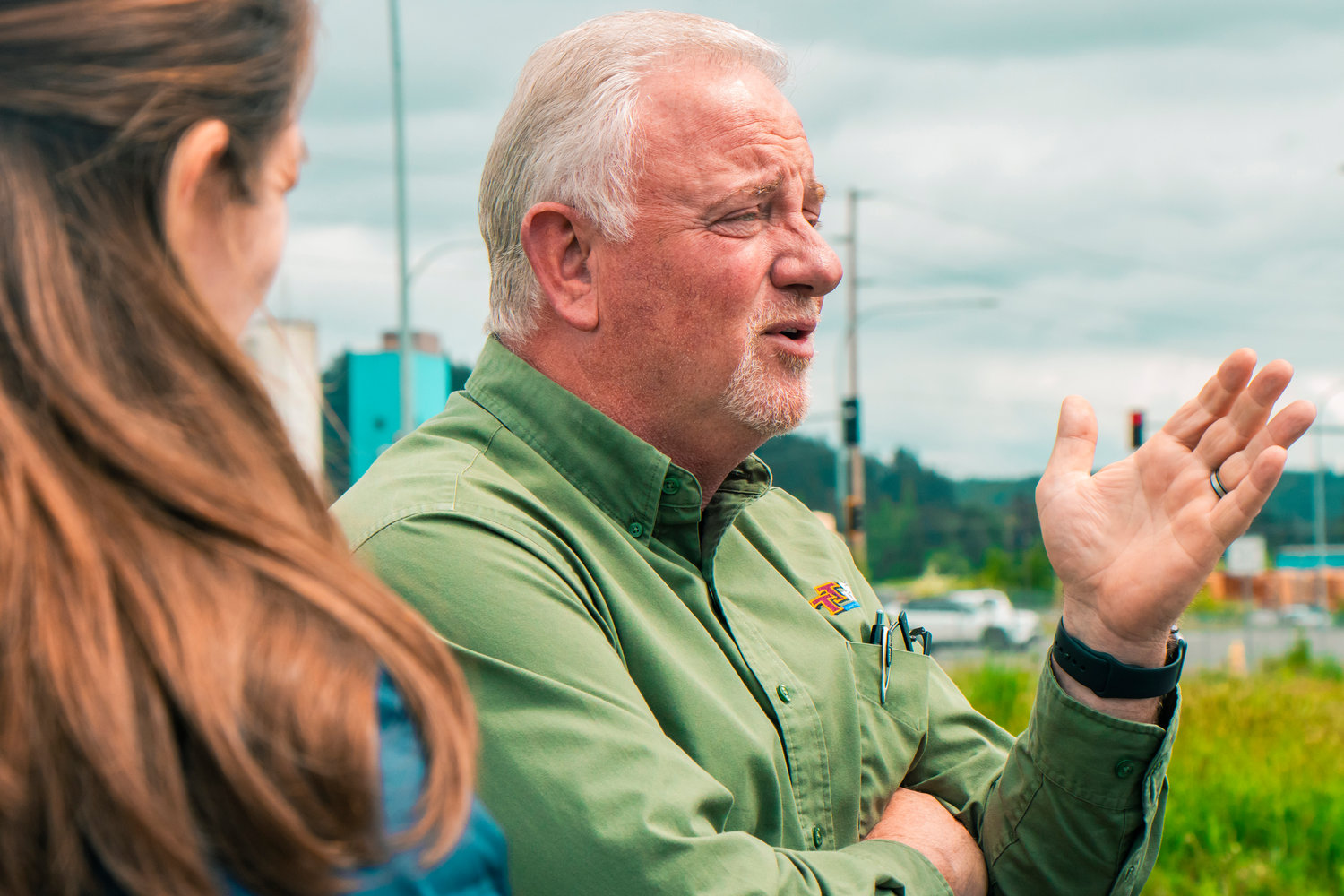 Twin Transit Executive Director Joe Clark discusses plans for a new hydrogen fueling station station near the Bishop Road Twin Transit office in Chehalis.
