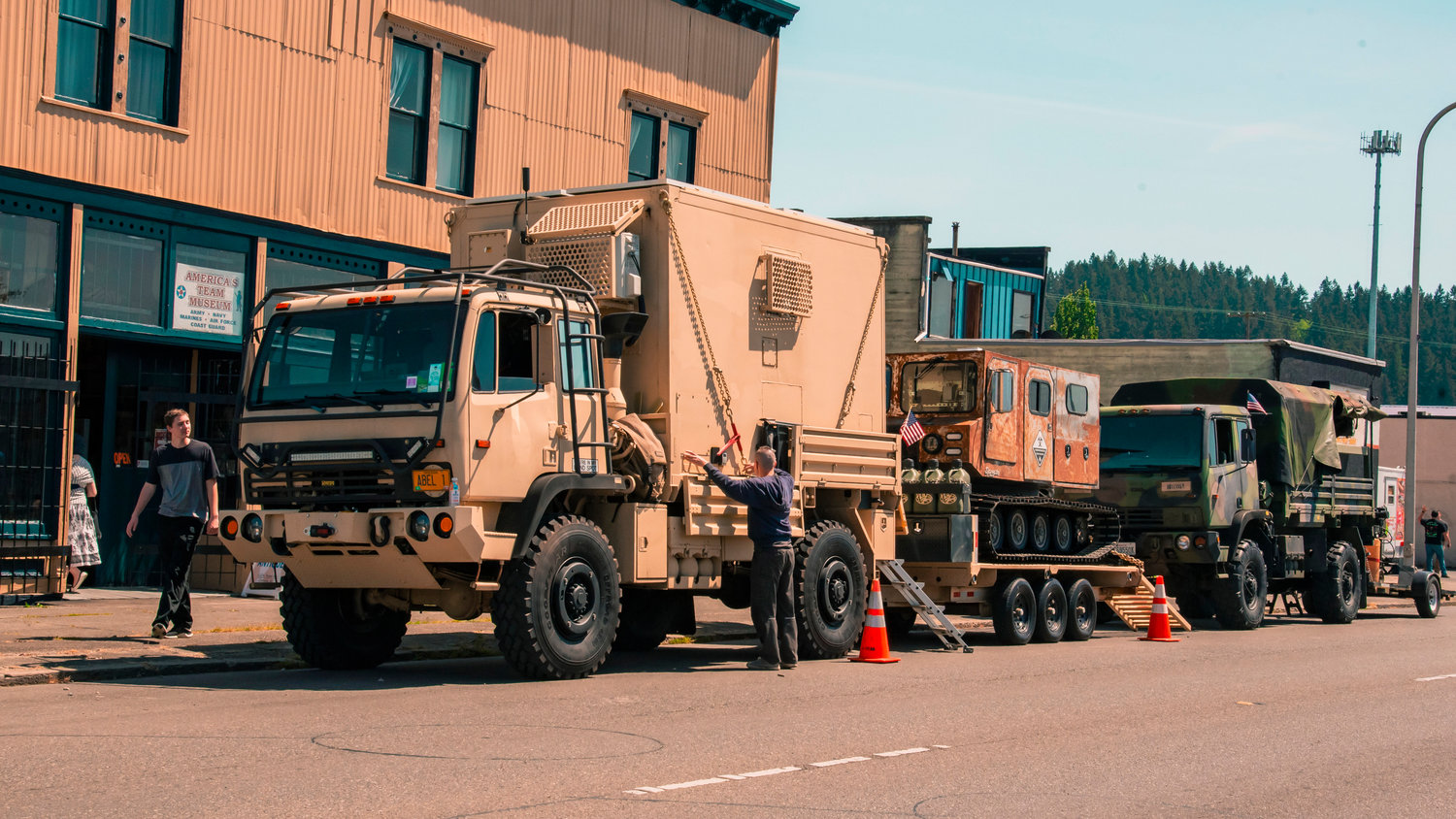 Military vehichles line North Tower Avenue during Armed Forces Day in Centralia on Saturday.