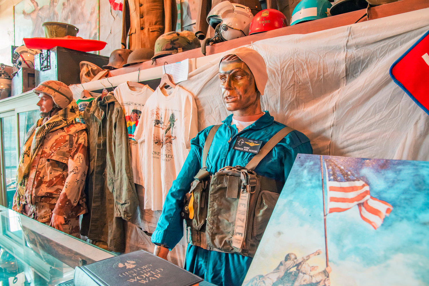 A flight suit worn by Brian Guenzler of Centralia is seen on display inside the America’s Team Military Museum on Saturday during Armed Forces Day.