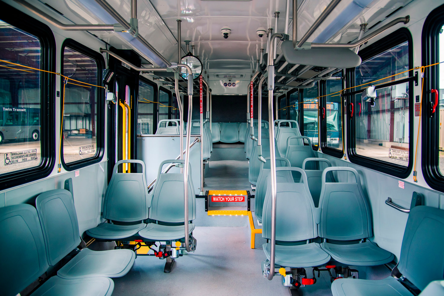 The interior of the new electric Twin Transit bus was also reworked to include the latest ADA Standards, seen Wednesday in Centralia.