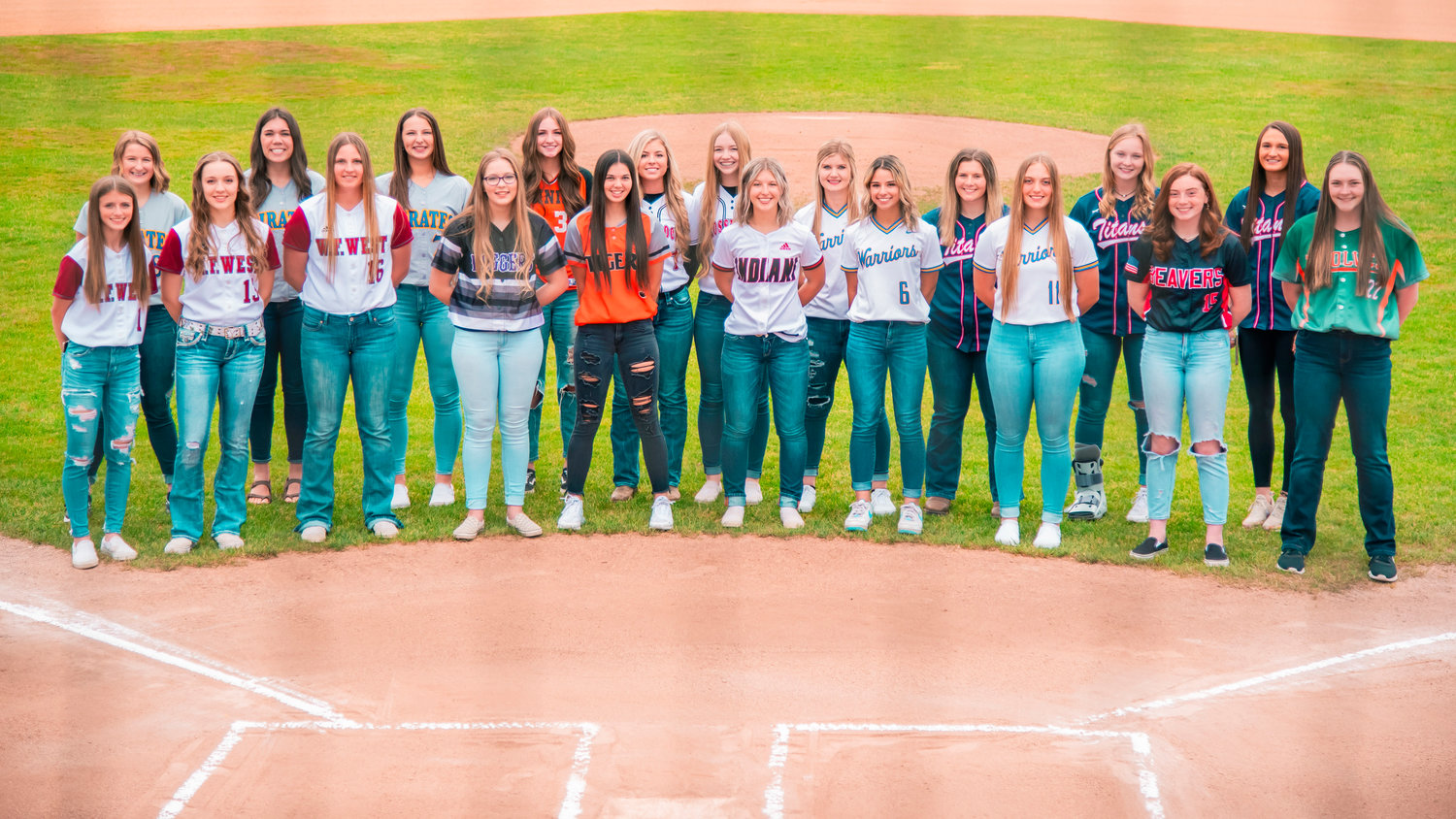 The All-Area Softball team poses for a photo at Wheeler Field in Centralia on Monday.