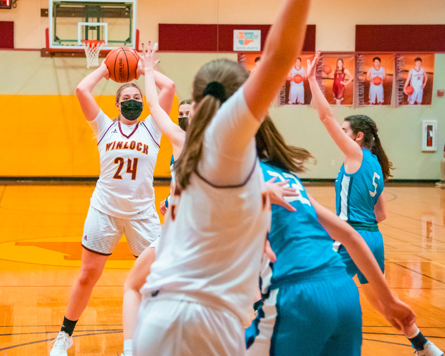 Winlock’s Addison Hall (24) looks to pass during a game on Thursday.