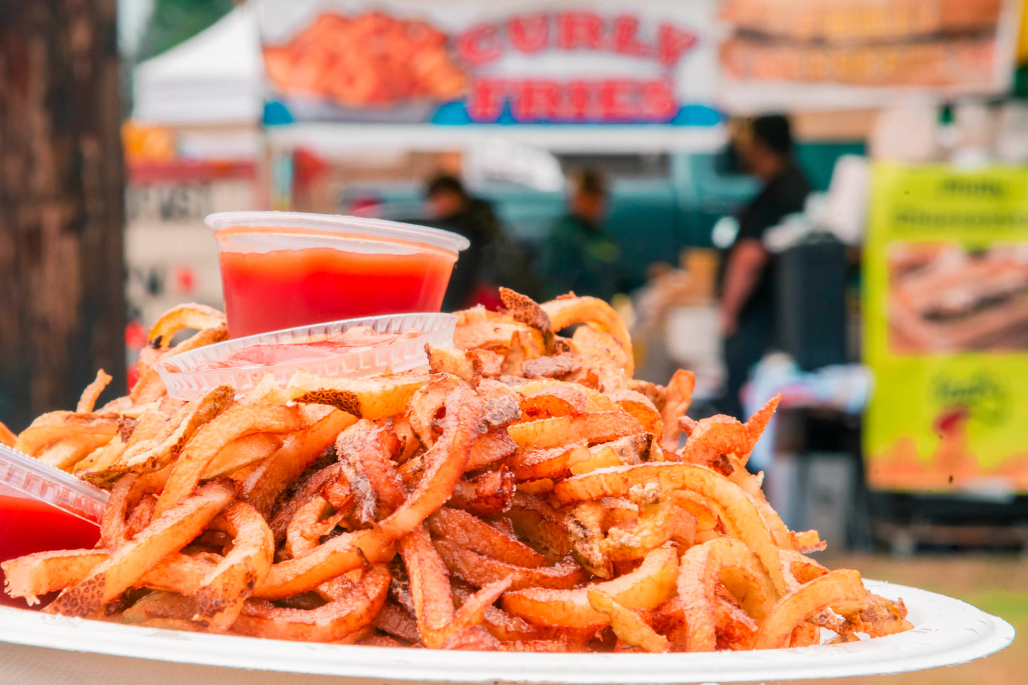 A plate of curly fries are displayed on a plate at the Packwood Flea Market on Friday.