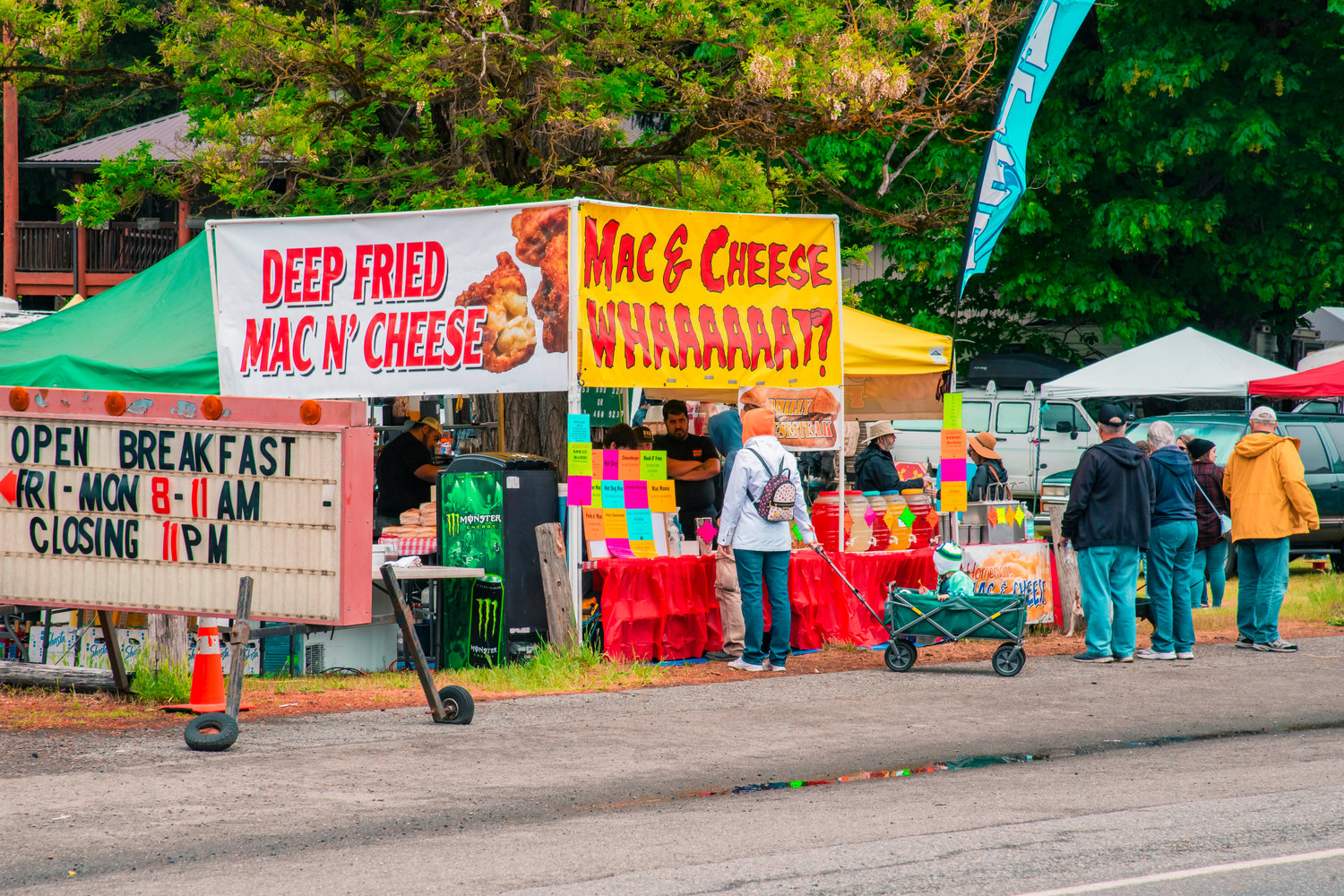 Food is sold and prepared at the Packwood Flea Market Friday morning.