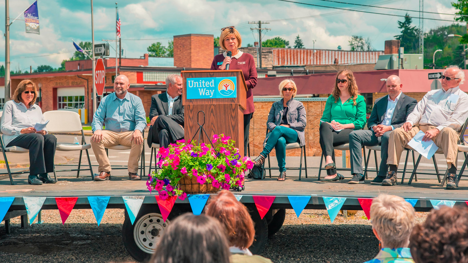 United Way of Lewis County’s Executive Director Debbie Campbell addresses attendees of a groundbreaking ceremony for the United Learning Center Tuesday in Centralia.