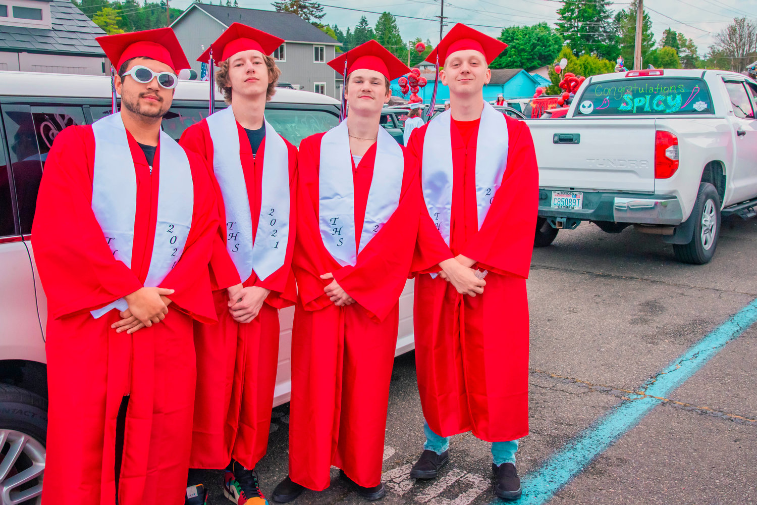 Graduates pose for a photo before a parade in Tenino on Friday