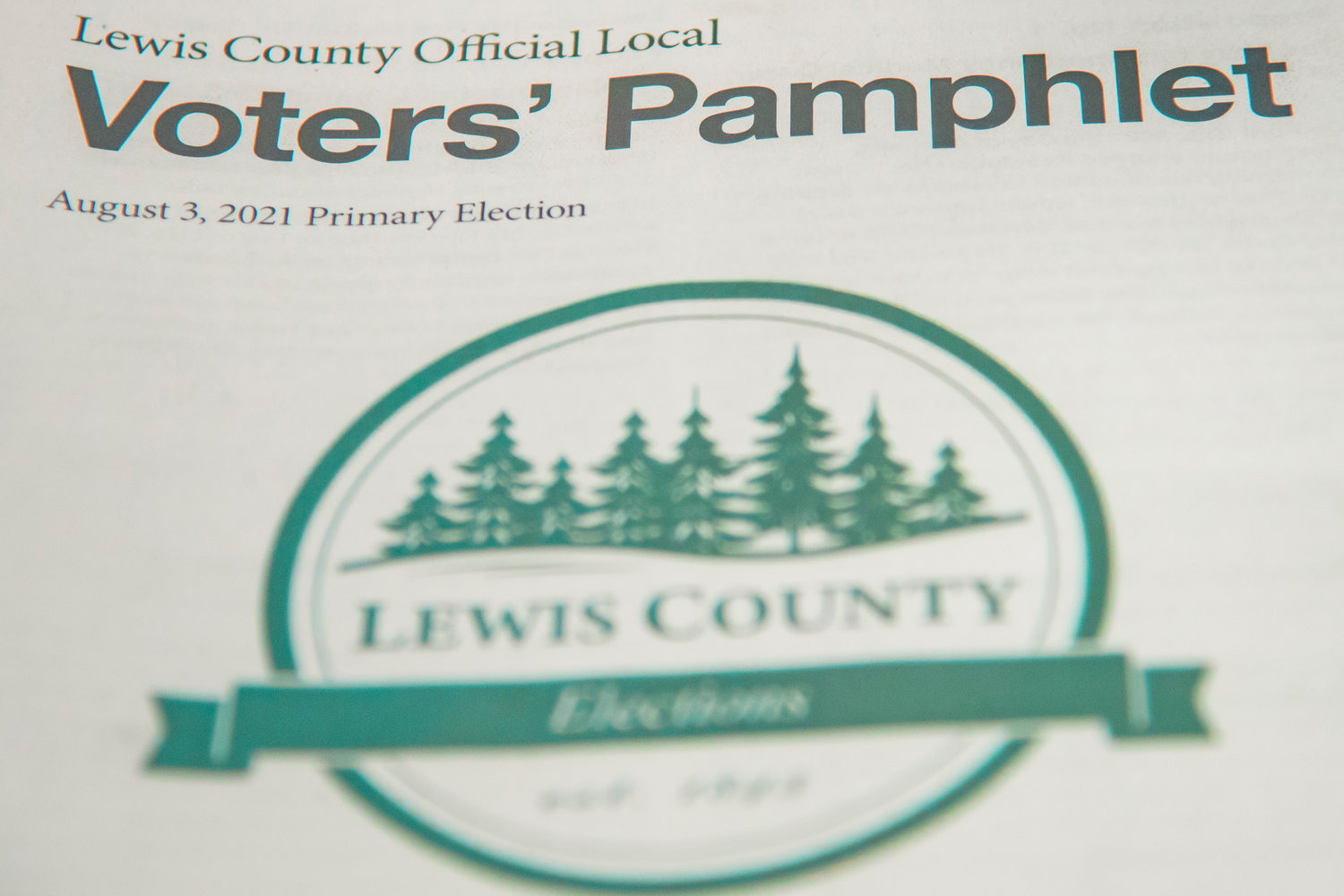 A Lewis County Official Local Voters' Pamphlet sits on display in the Lewis County Courthouse in Chehalis.