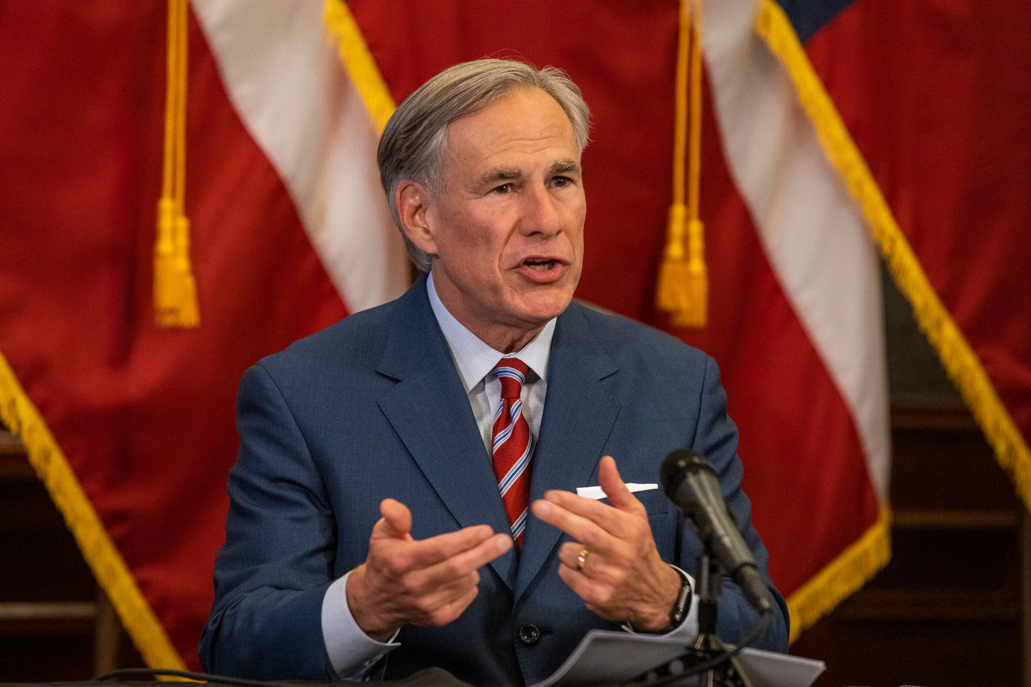 Texas Gov. Greg Abbott at the Texas State Capitol on  May 18, 2020, in Austin, Texas. (Lynda M. Gonzalez/Pool/Getty Images/TNS)