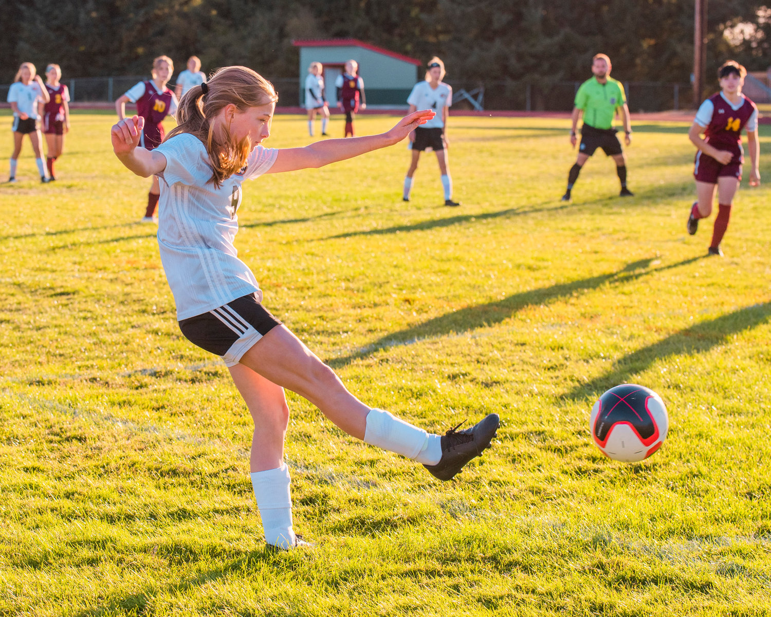 Napavine’s Hannah Fay (9) passes the ball during a game Wednesday in Winlock.