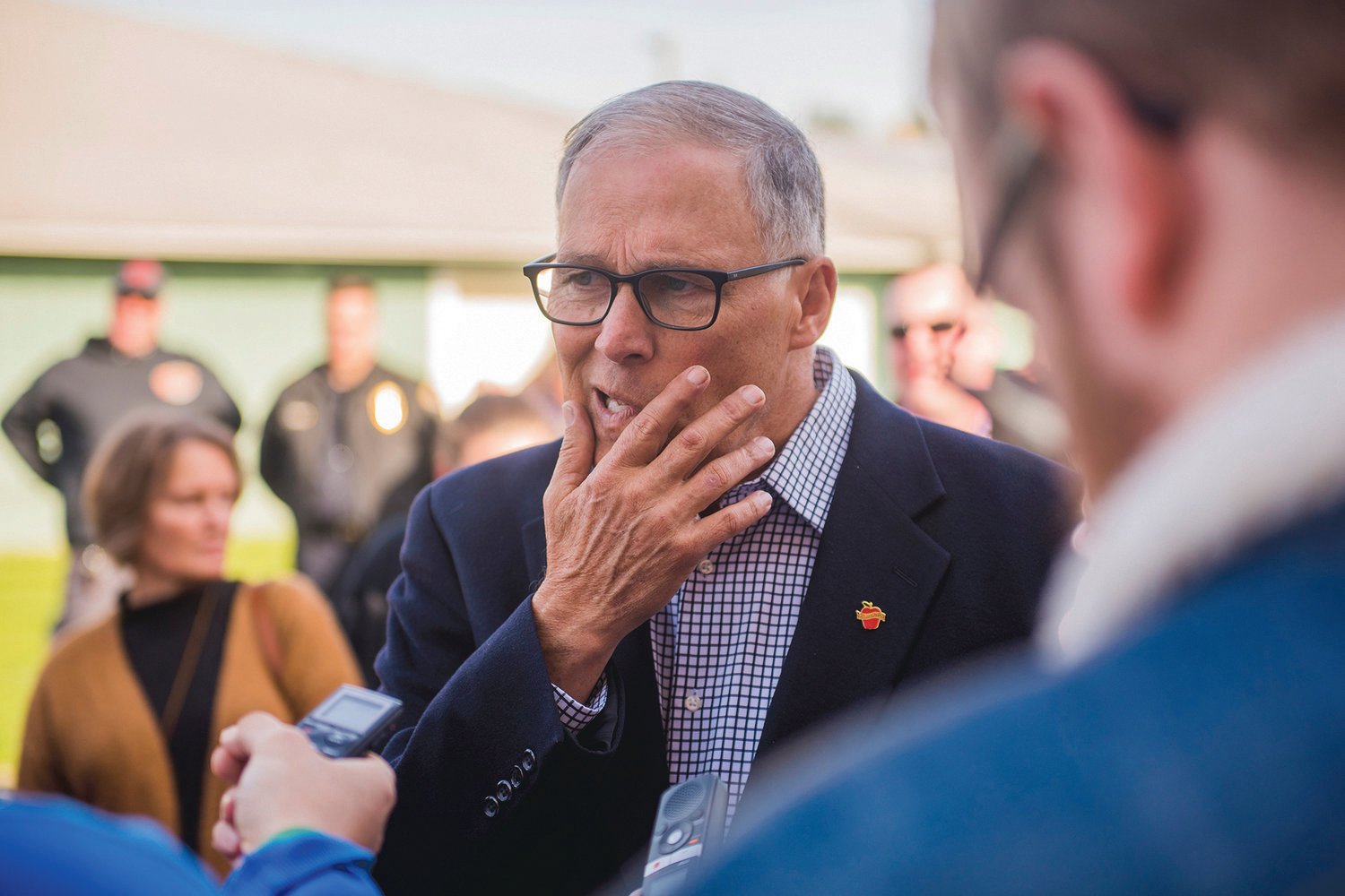 Governor Jay Inslee talks during a press conference at the Southwest Washington Fairgrounds in Chehalis in November 2019.