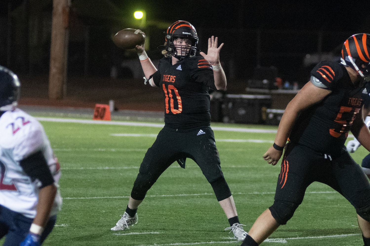 Centralia quarterback Landon Jenkins throws a pass in the Tigers loss to Black Hills Friday night.