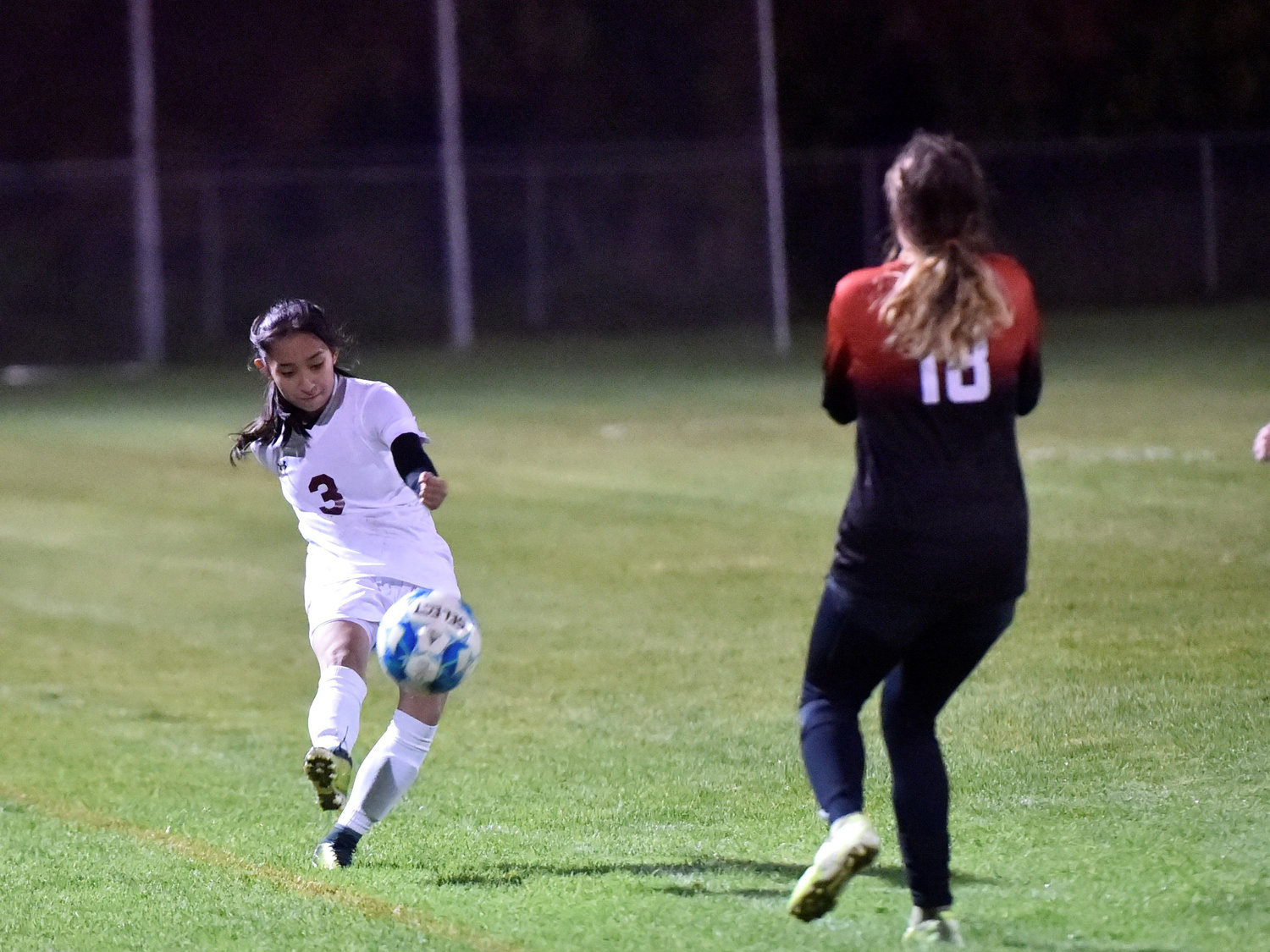 Winlock’s Gabby Cruz clears the ball up the pitch against Toledo on Oct. 18.
