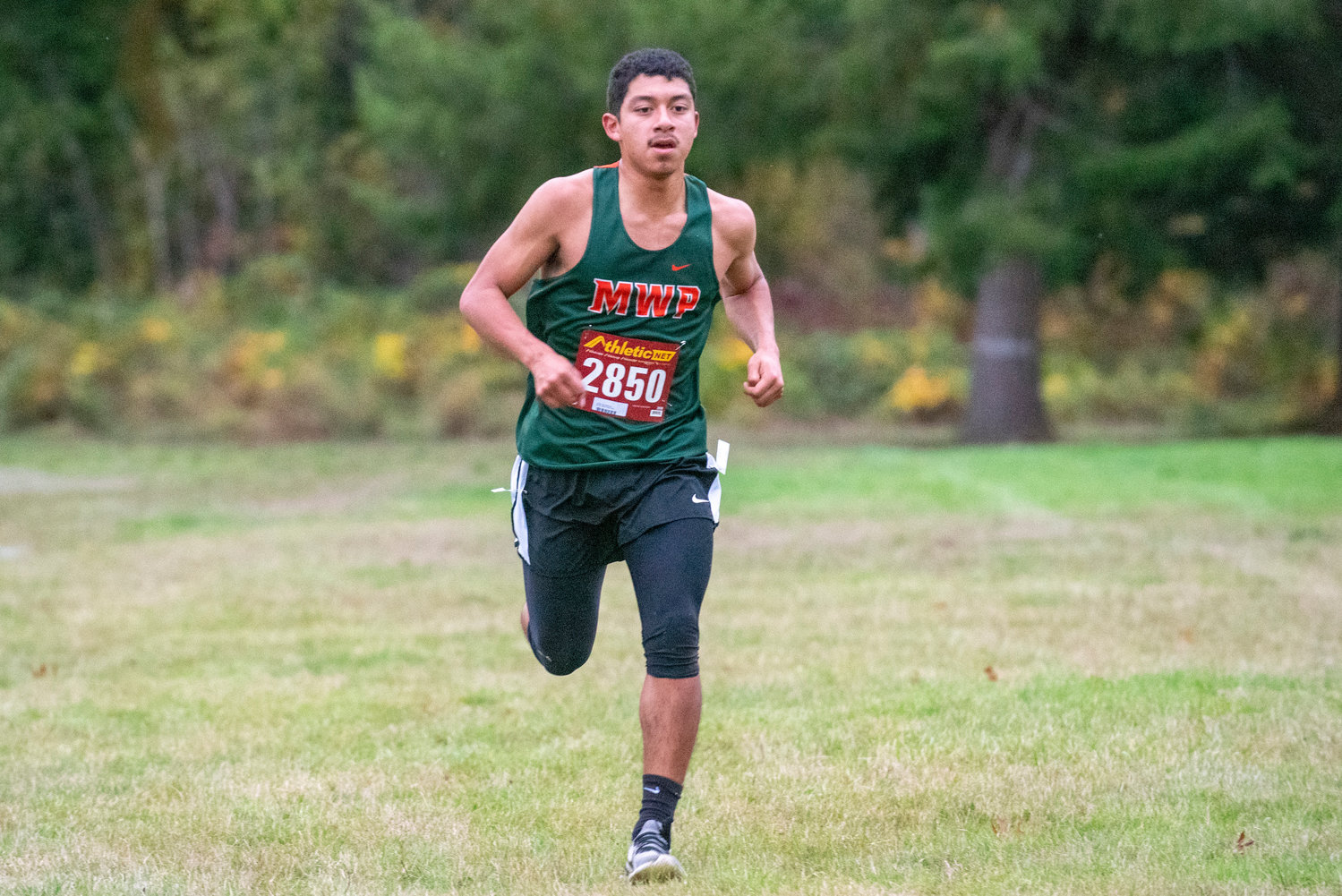 Morton-White Pass' David Martinez approaches the finish line at the 2B Central League cross country championships on Oct. 21, 2021.