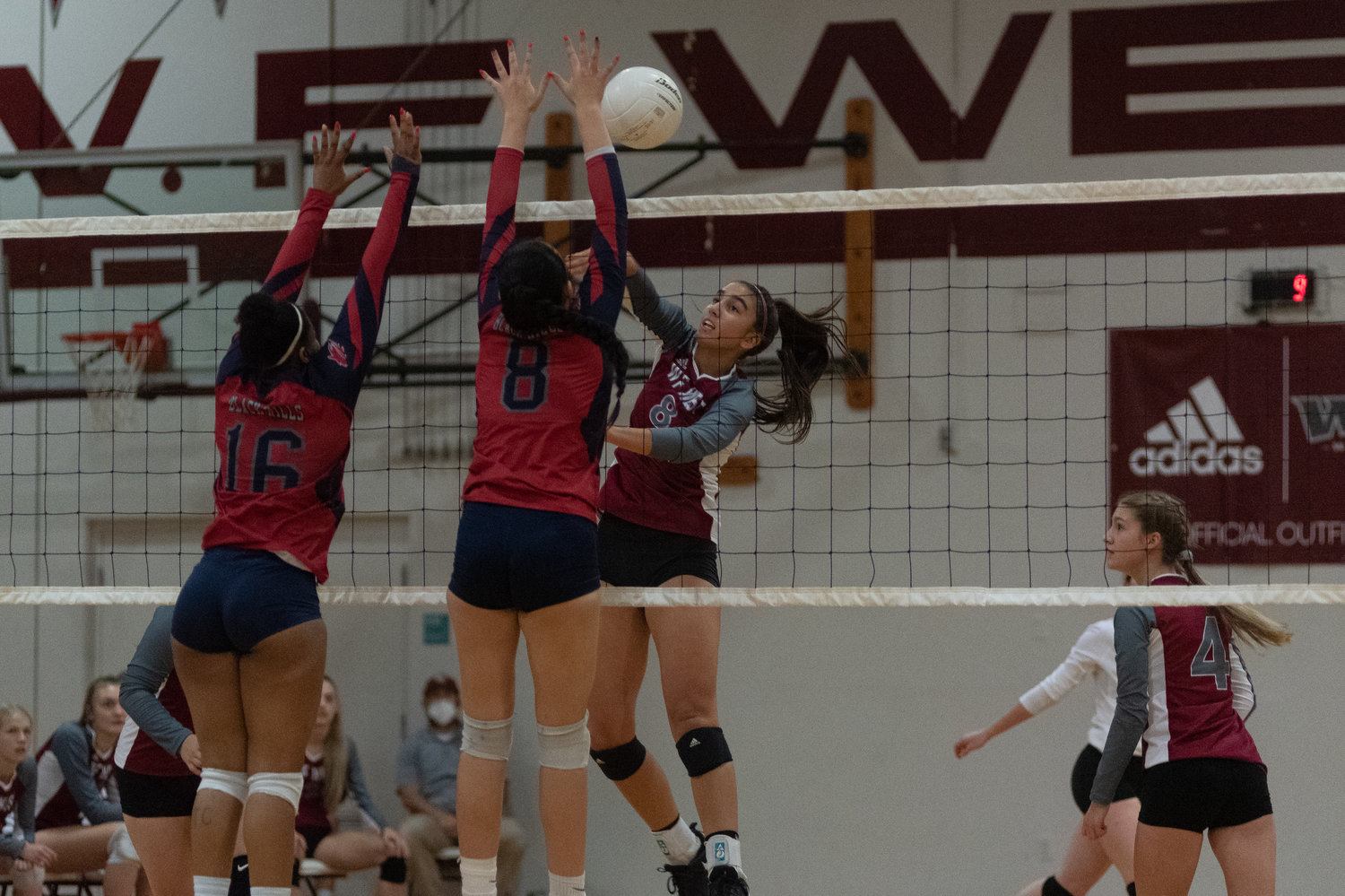 W.F. West senior Anna White aims a spike across the net against Black Hills Oct. 21.