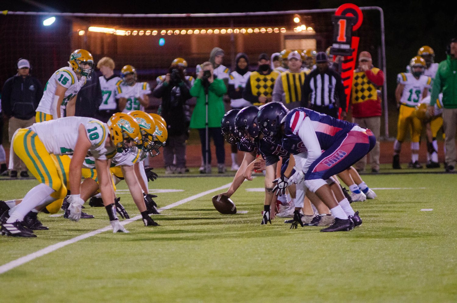 Black Hills’s offensive line and Tumwater’s defensive lineman face Friday night at the 22nd Annual Pioneer Bowl.