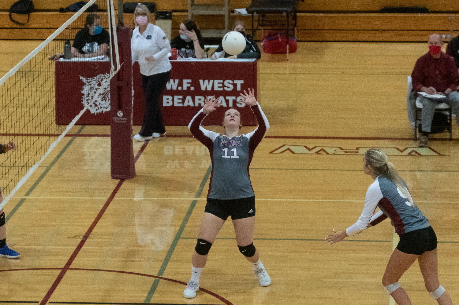 W.F. West setter Savannah Hawkins passes to a teammate against Aberdeen Oct. 26.