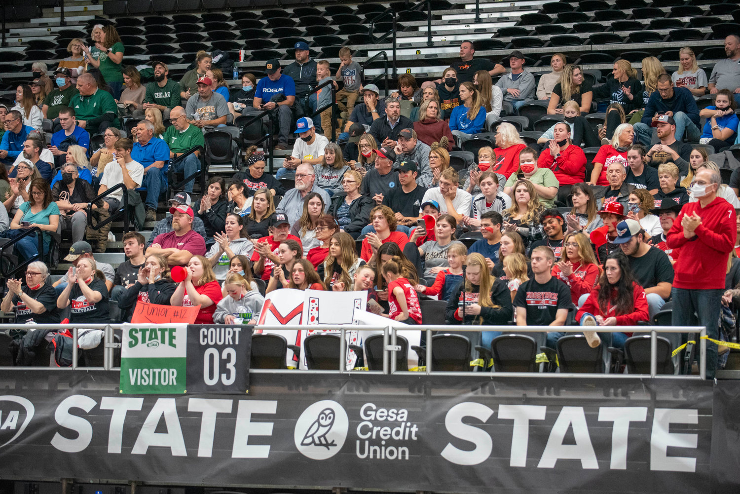 Mossyrock fans watch the state title match against Oakesdale during the 1B state championship match Friday in Yakima.