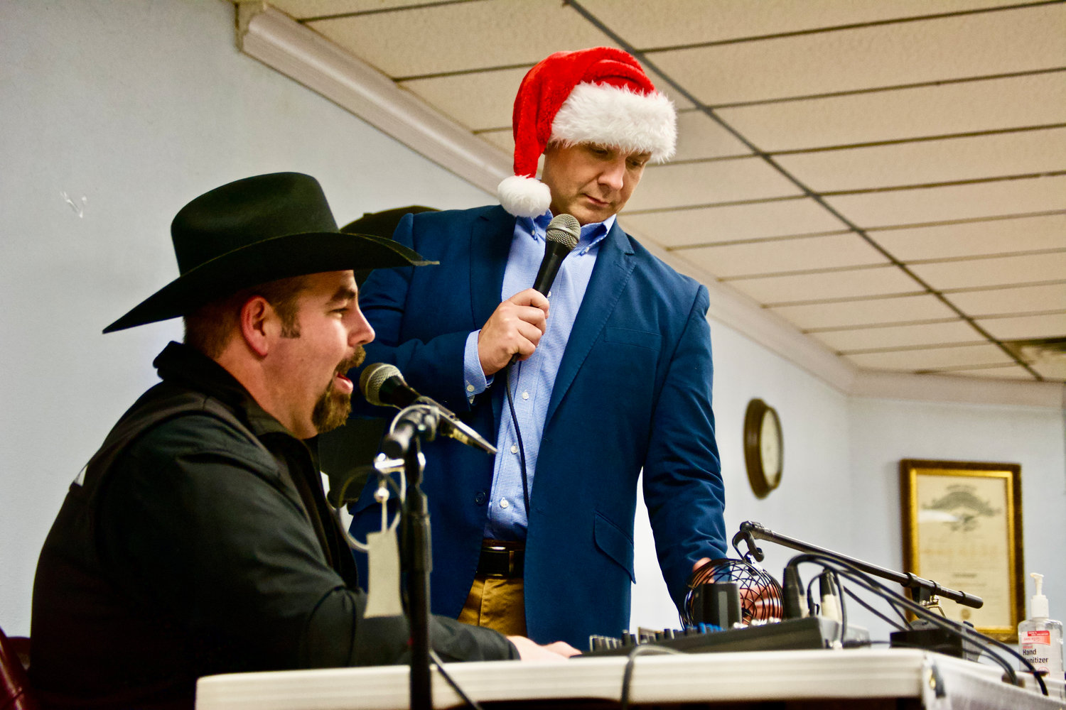 Bruce Kimsey emceed with Peter Abbarno at turkey bingo Saturday night, which was a Twin Cities Rotary fundraiser for wheelchair accessible ramps.