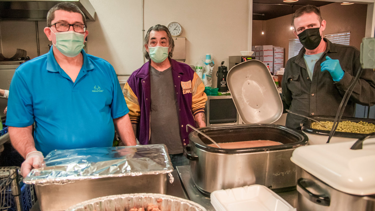 Volunteers prep food at Gather Church in Centralia on Thanksgiving.