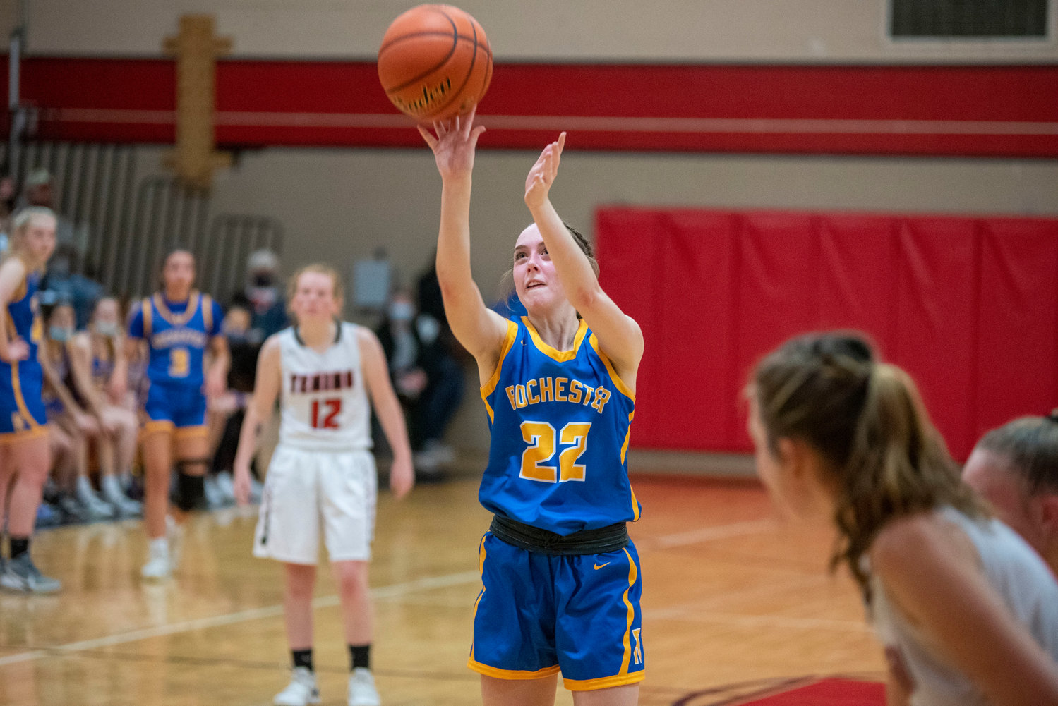 Rochester's Lauren Rotter (22) shoots a free throw against Tenino on Dec. 2.