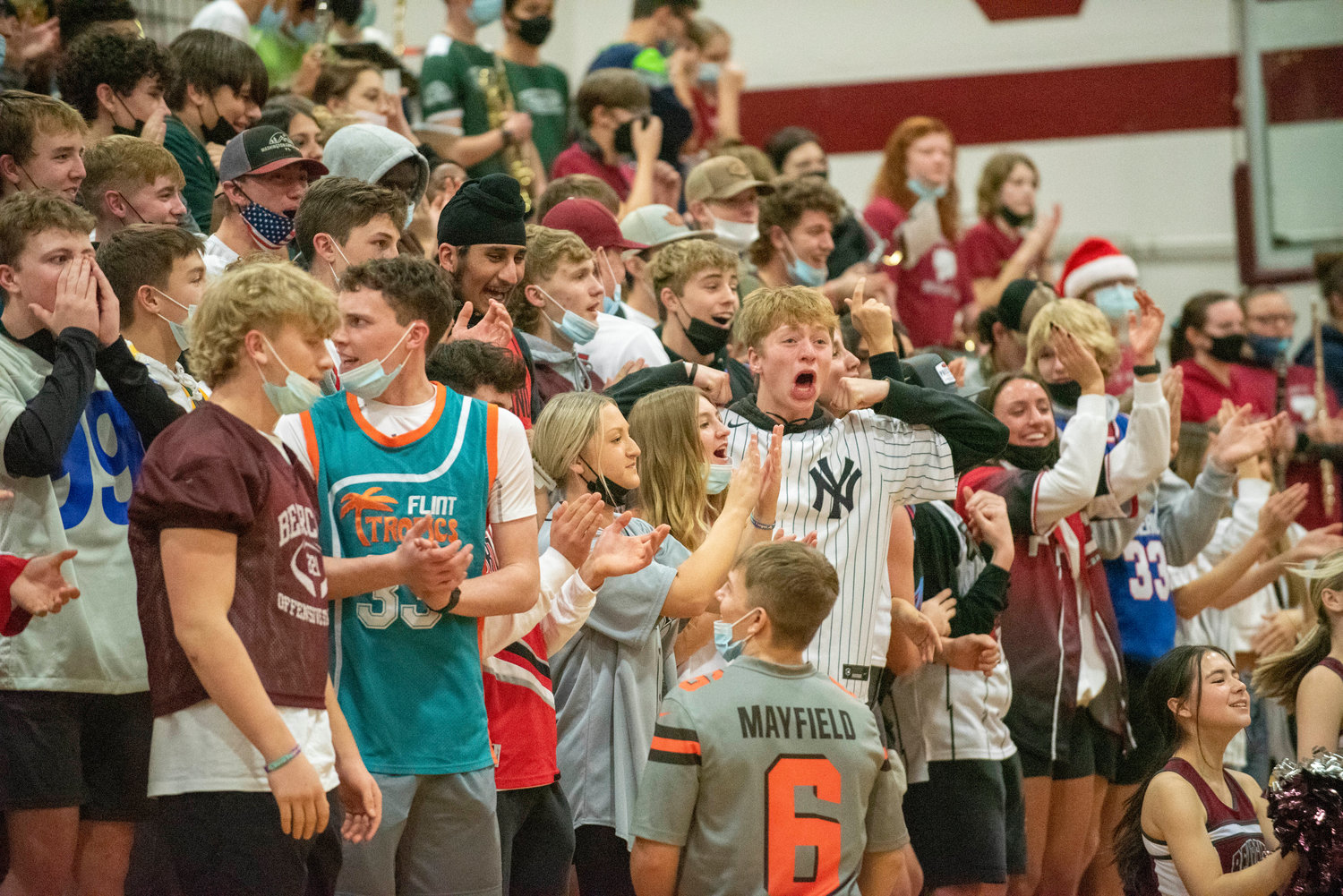 W.F. West's student section cheers after the Bearcats' girls basketball team scores against Shelton on Dec. 7.