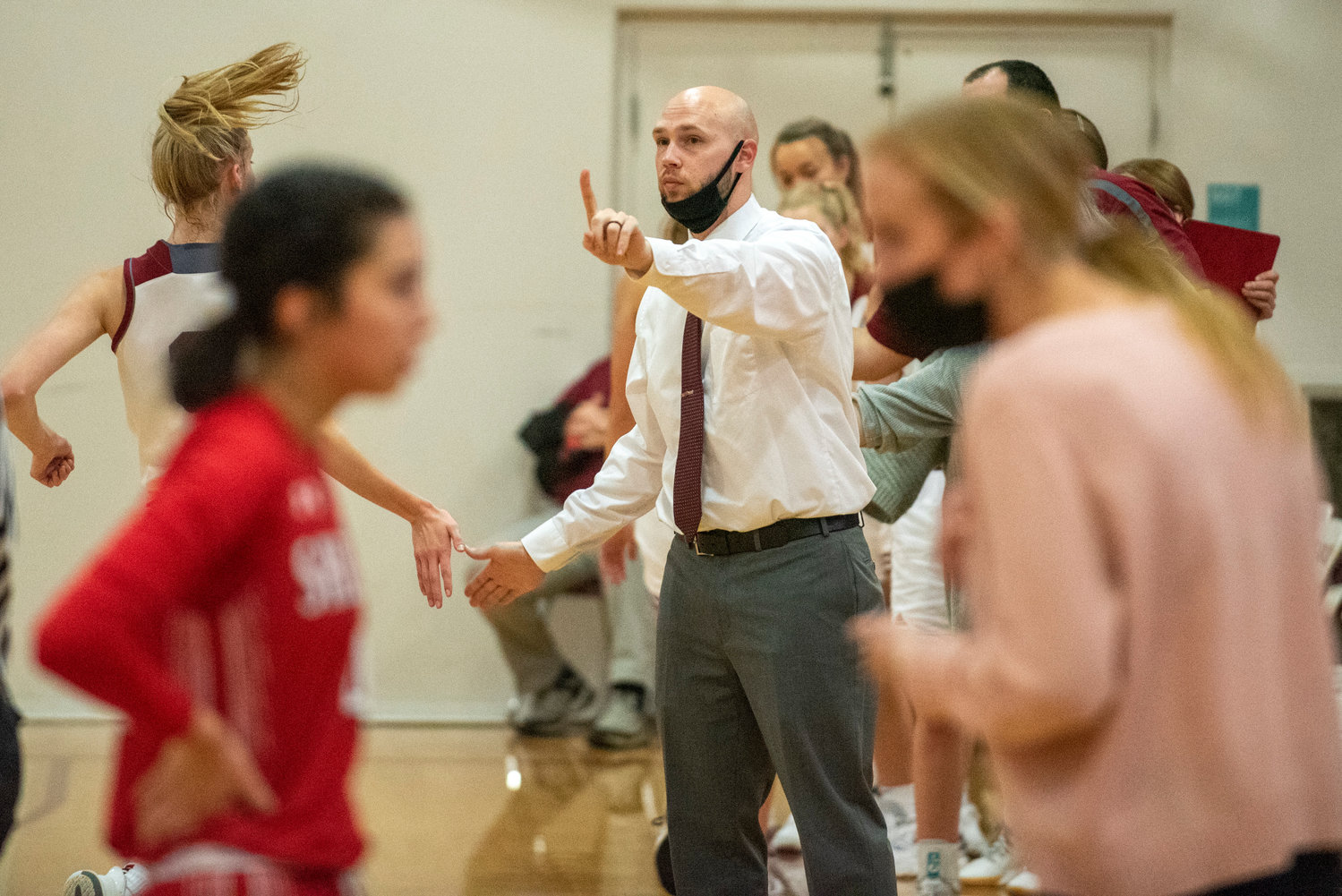 W.F. West coach Kyle Karnofski calls out instructions to his team during a home game against Shelton on Dec. 7.