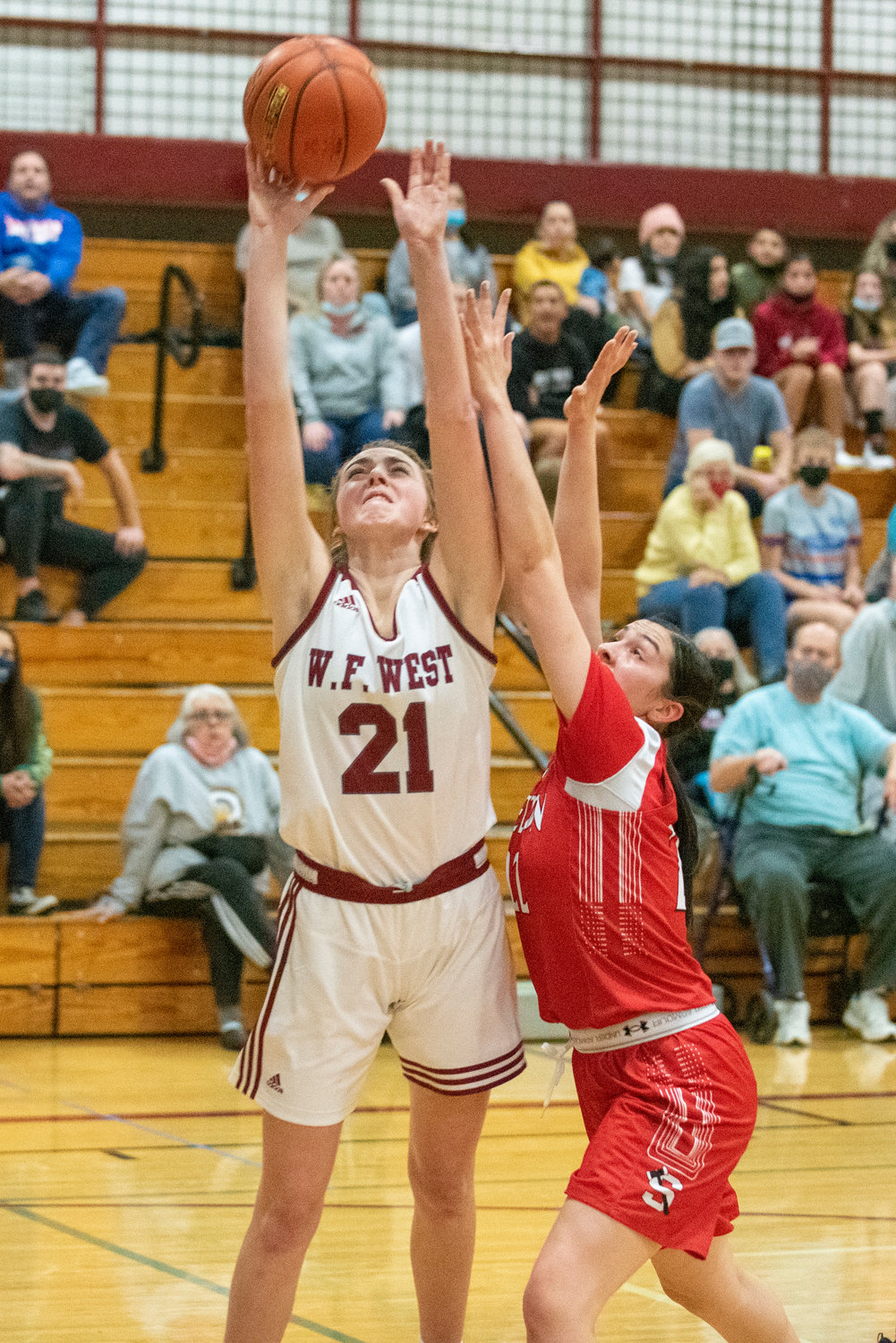 W.F. West's Morgan Rogerson goes up for a layin against Shelton on Dec. 7.