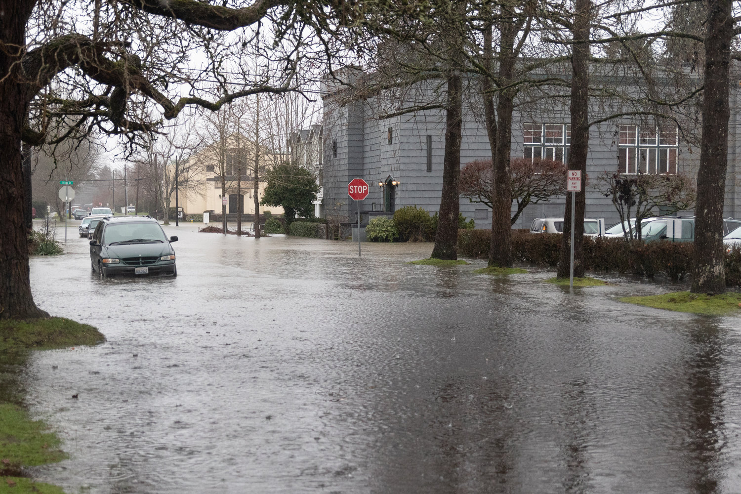 North Iron Street is flooded at 1 p.m. on Thursday in Centralia.