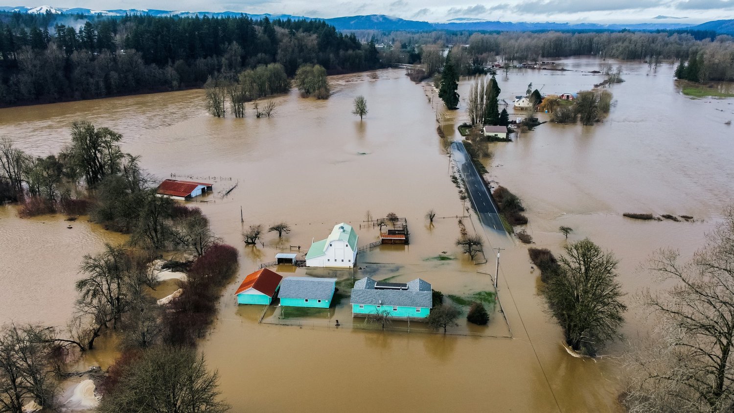 Independence Valley is seen from above as the Chehalis River flows onto nearby properties earlier this month.