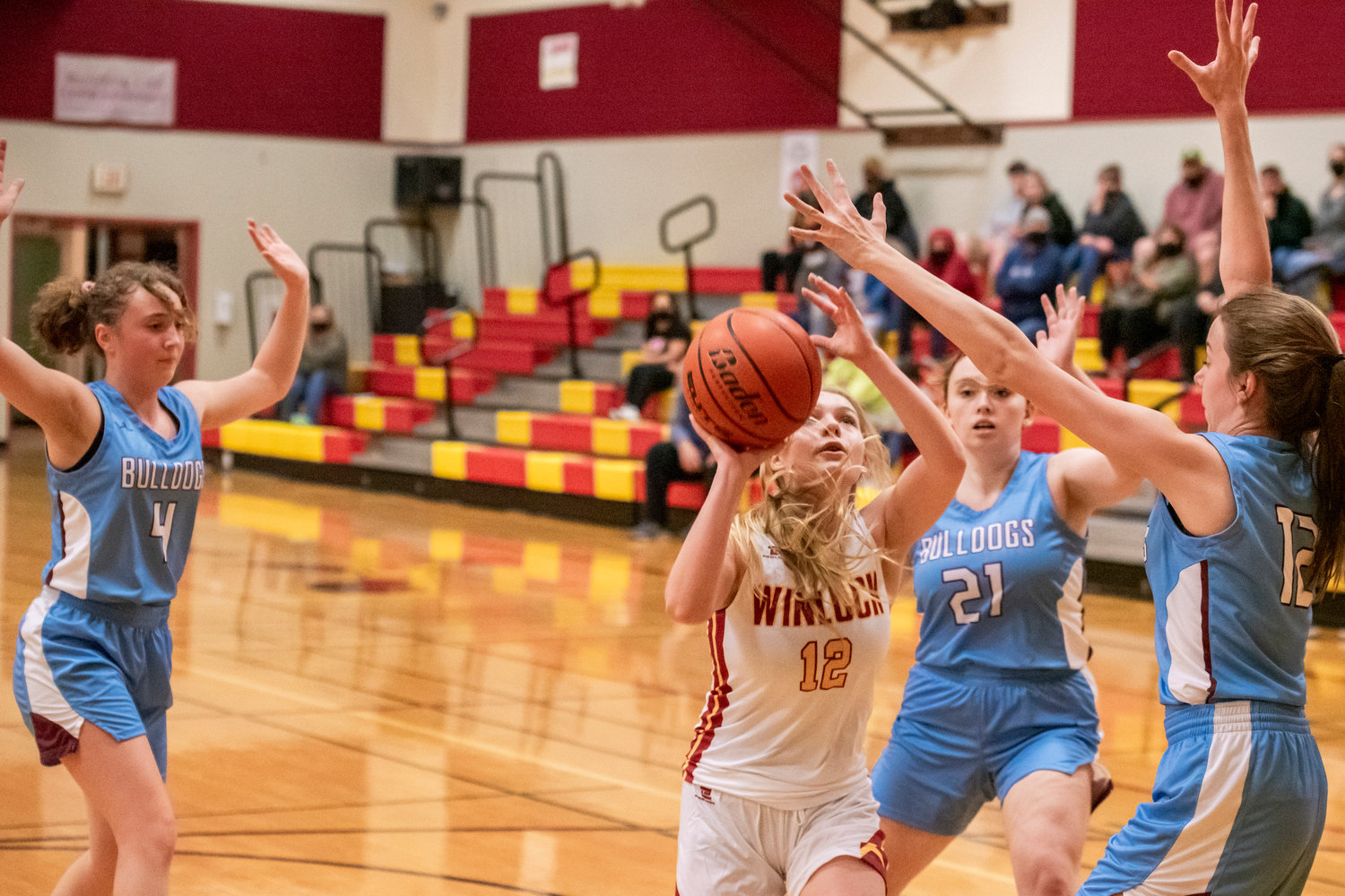 Winlock’s Maia Chaney (12) looks to shoot Thursday night during a game against Stevenson.
