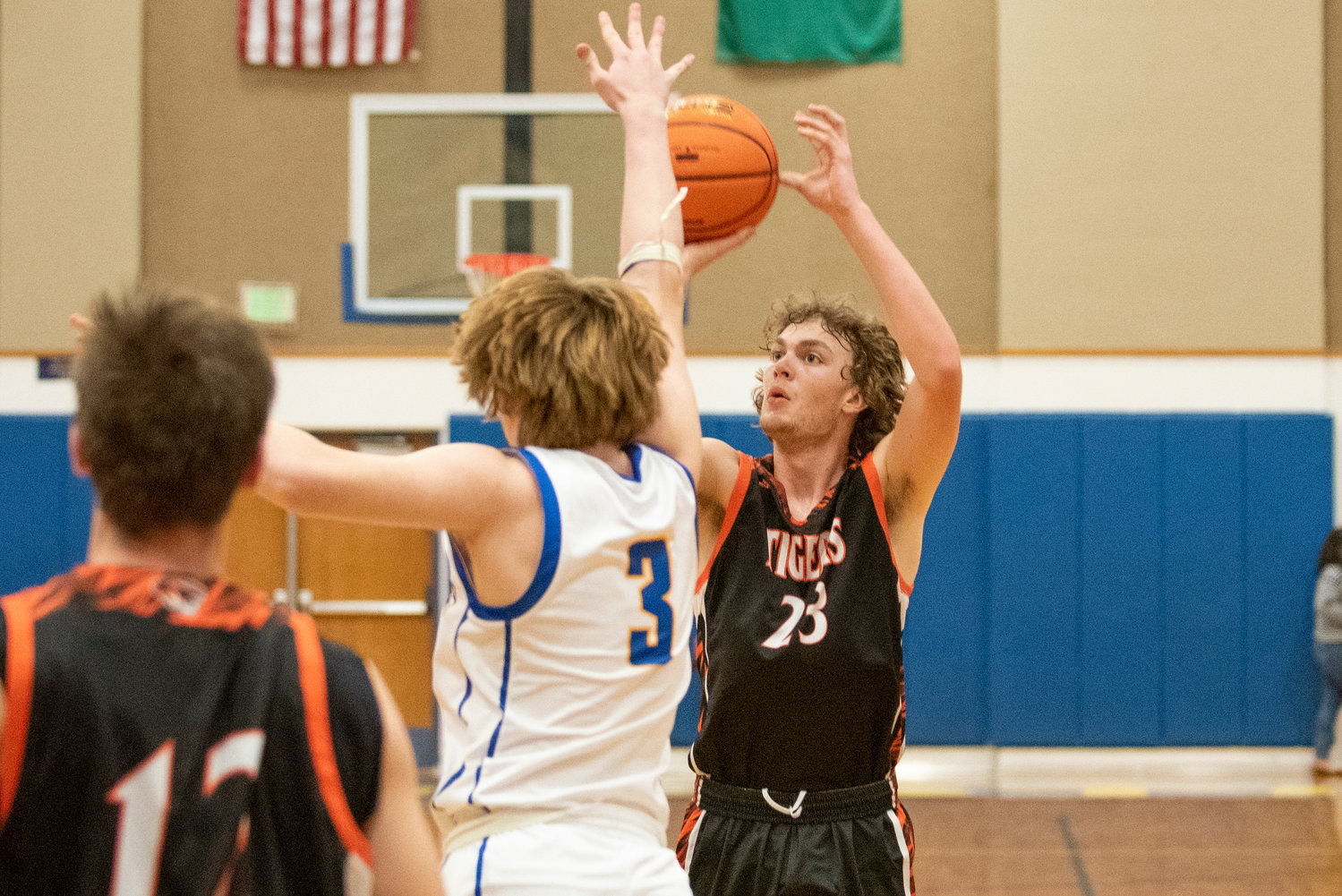 Centralia's Cole Wasson (23) lines up a 3-point shot against Rochester on Jan. 19.