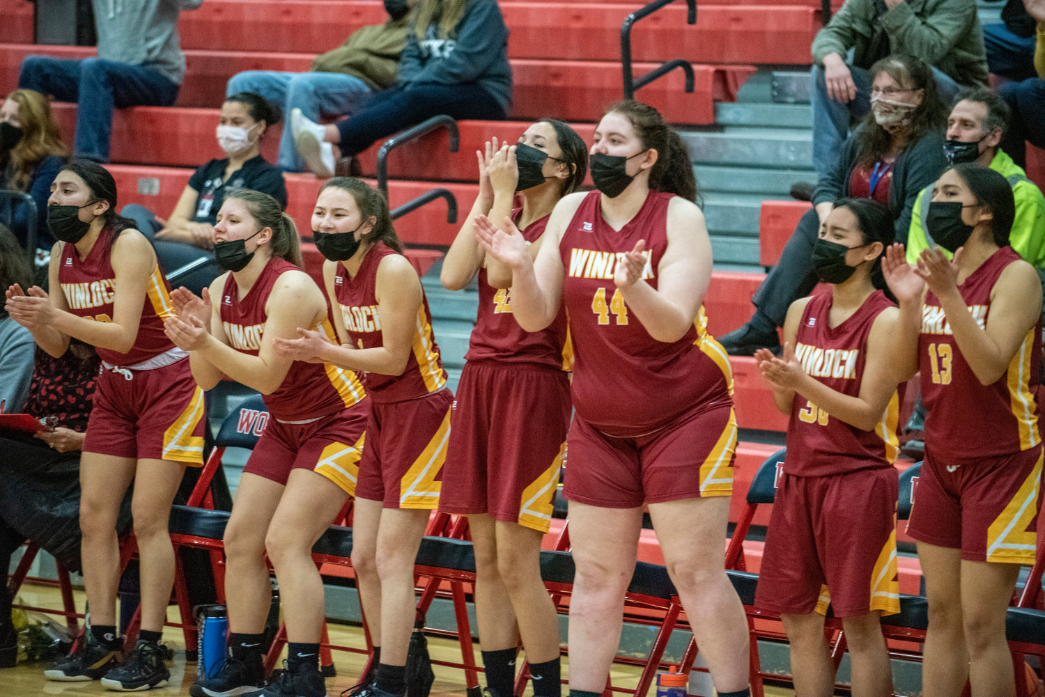Winlock's bench cheers during a playoff game against Morton-White Pass on Feb. 8.