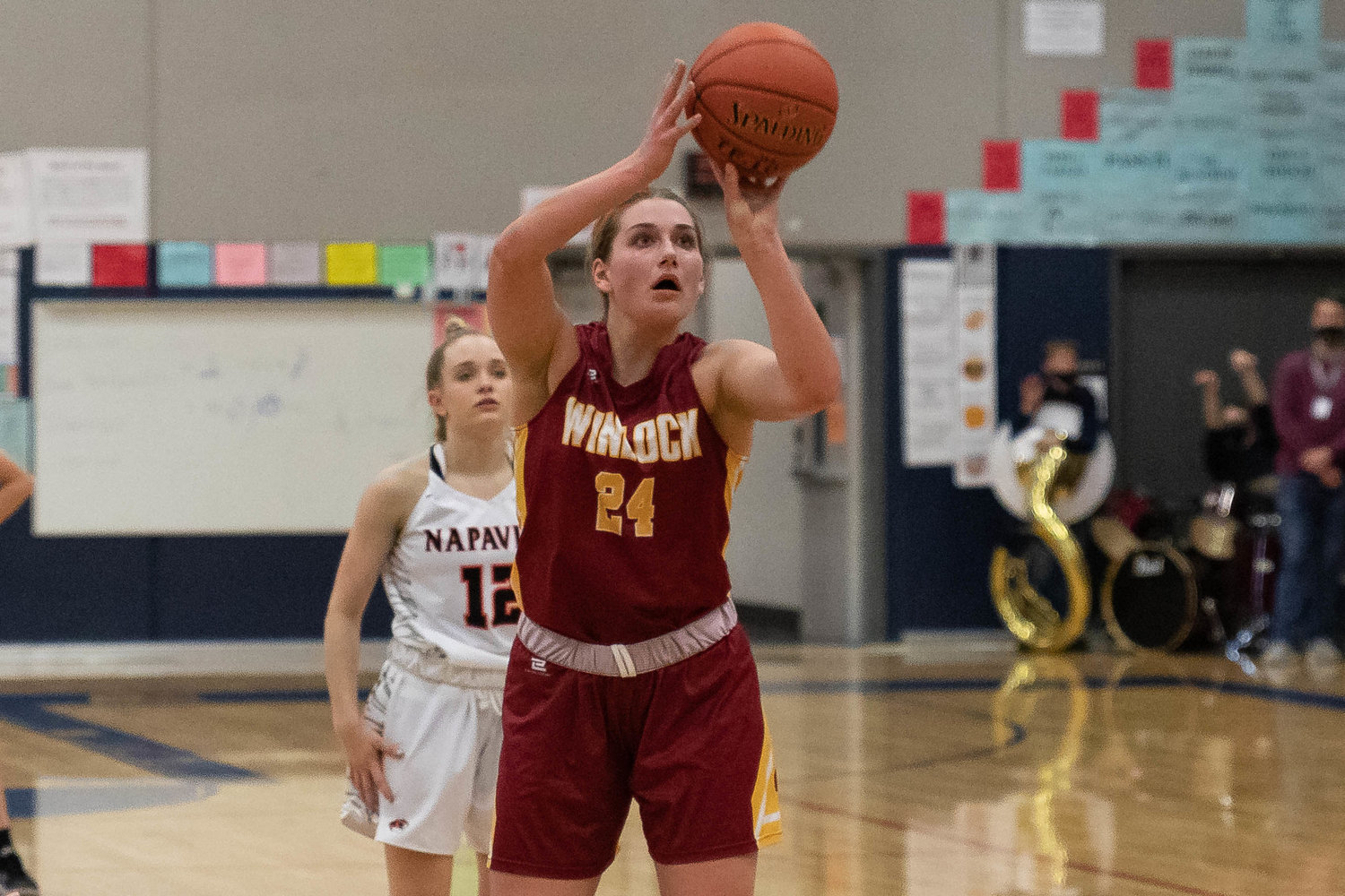 Winlock forward Addison Hall attempts a free throw against Napavine in the 2B District 4 tournament at Black Hills Feb. 10.