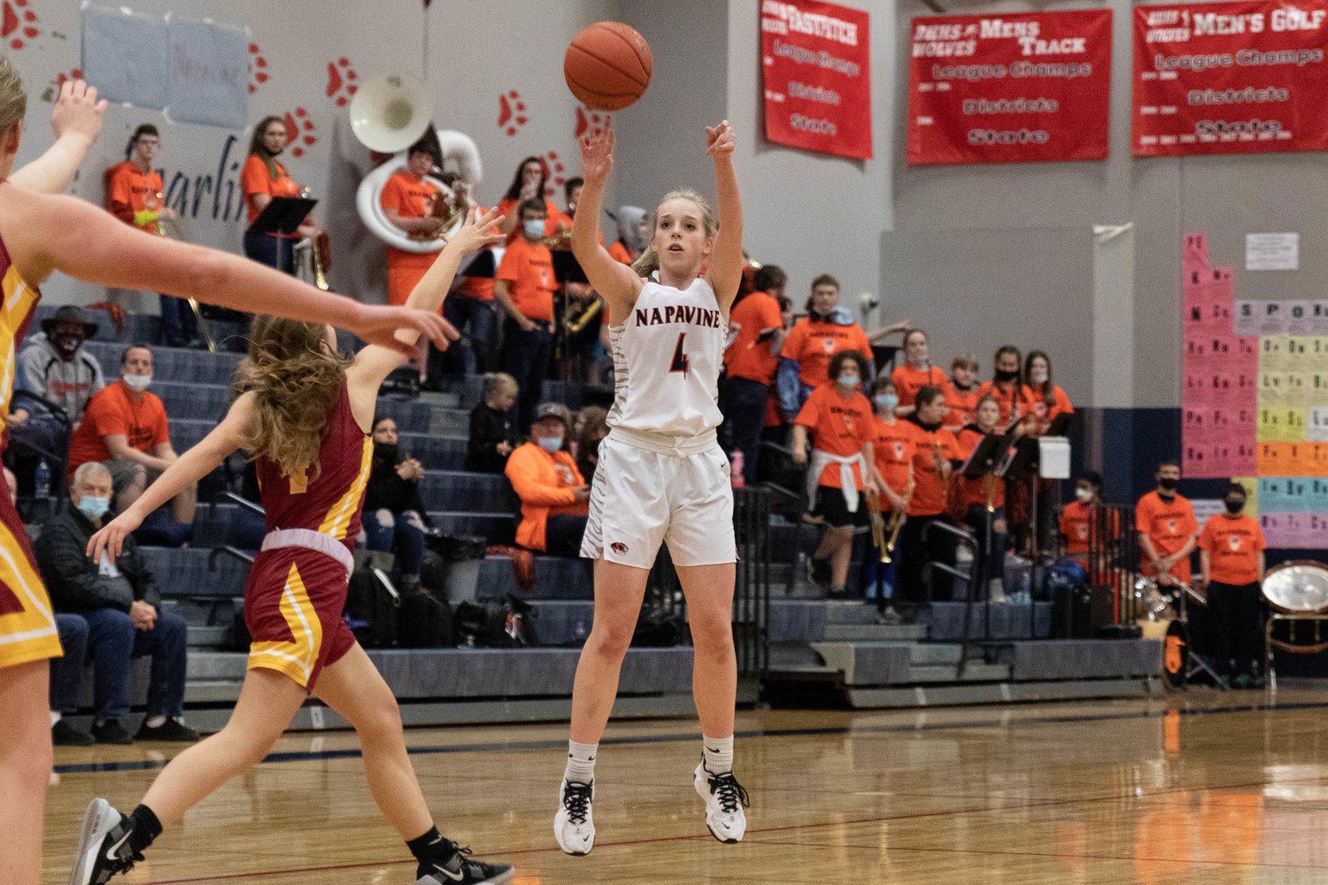 Napavine guard Grace Gall takes a 3-pointer against Winlock in the 2B District 4 tournament at Black Hills Feb. 10.