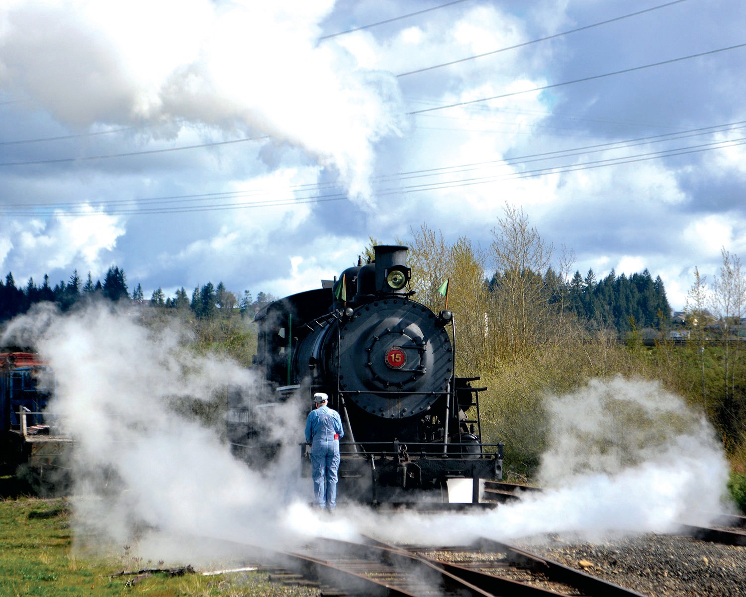 Jack Eppert rides on the front of a steam train at the Chehalis-Centralia Railroad Museum in this 2017 file photo.