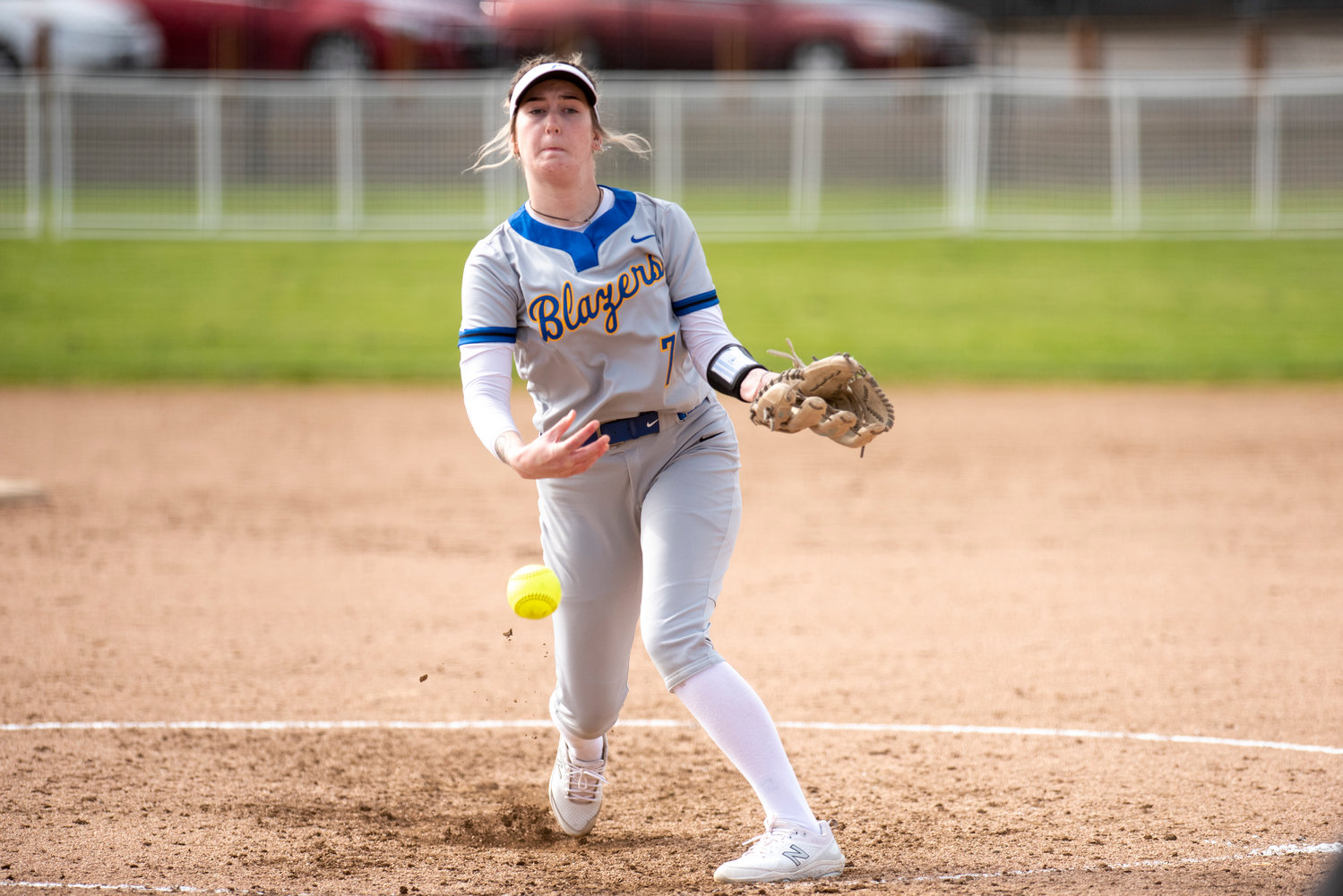 Centralia College's Paige Bryant (7) delivers a pitch to Chemeketa during a home game on March 25.