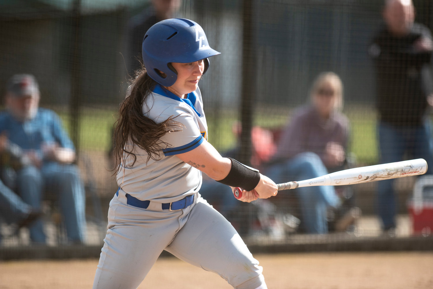 Centralia College's Casey Wentz smacks a base hit against Chemeketa during a home game on March 25.