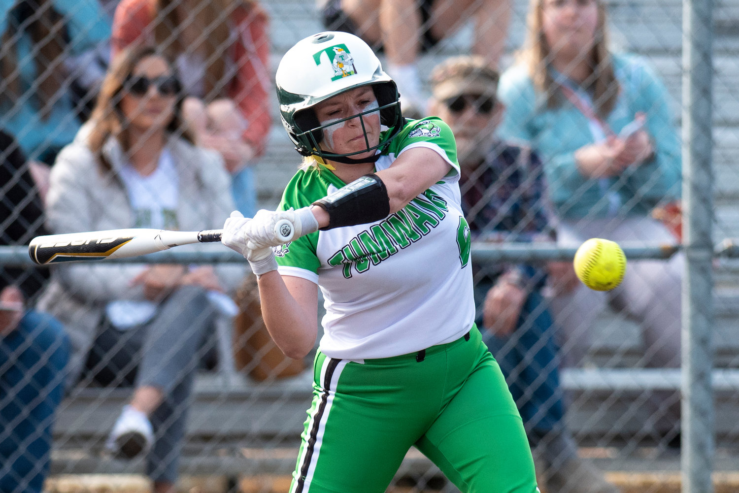 Tumwater's Jaylene Latchaw lines up a Black Hills' pitch during a home game on March 25.