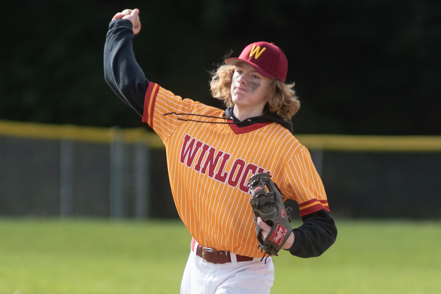 Winlock's Liam Groves throws to first against Stevenson March 28.