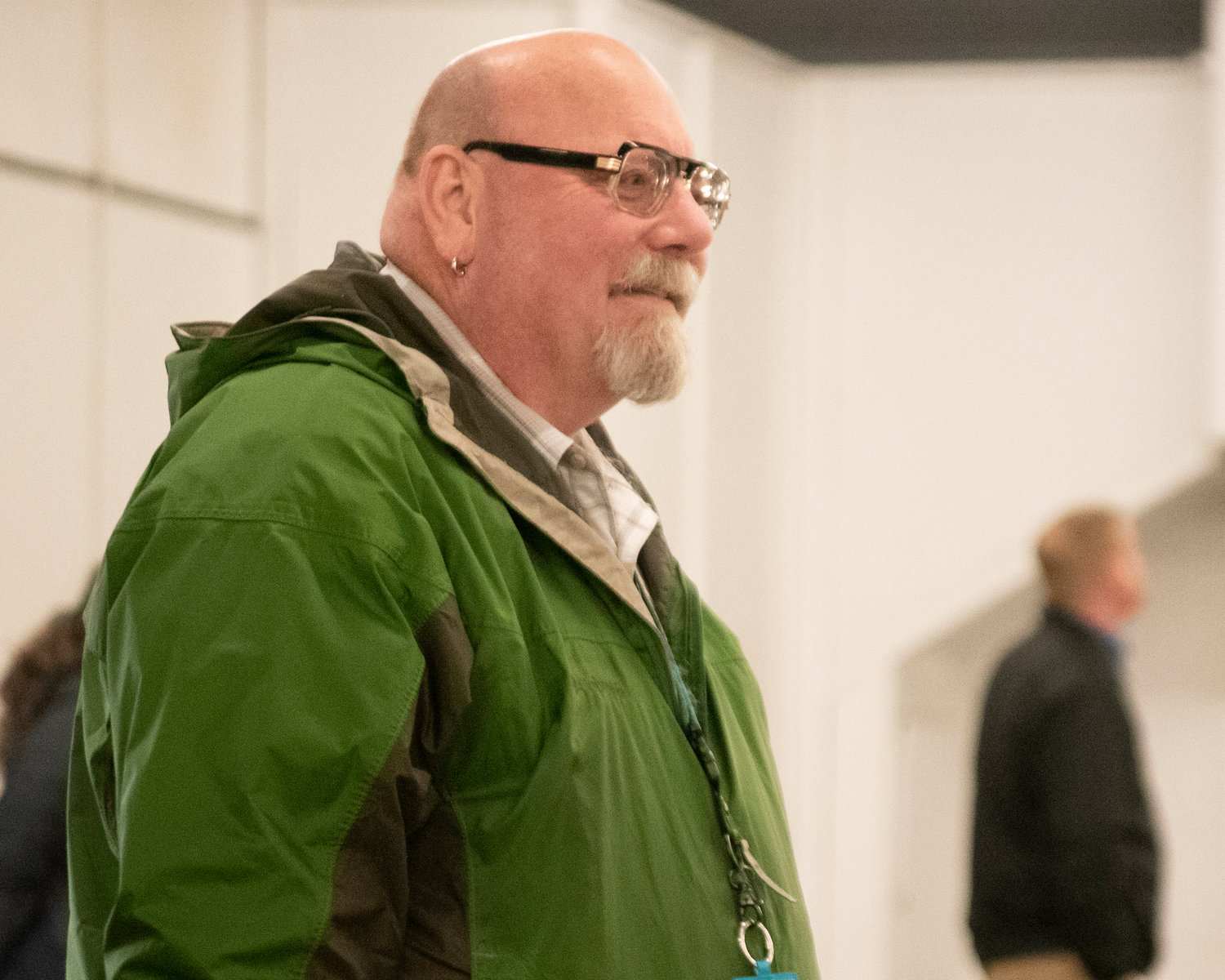Lewis County Department of Emergency Management Deputy Director Ross McDowell listens during a facilitated public forum on a proposed night-by-night shelter in Lewis County on Thursday night at the Southwest Washington Fairgrounds.