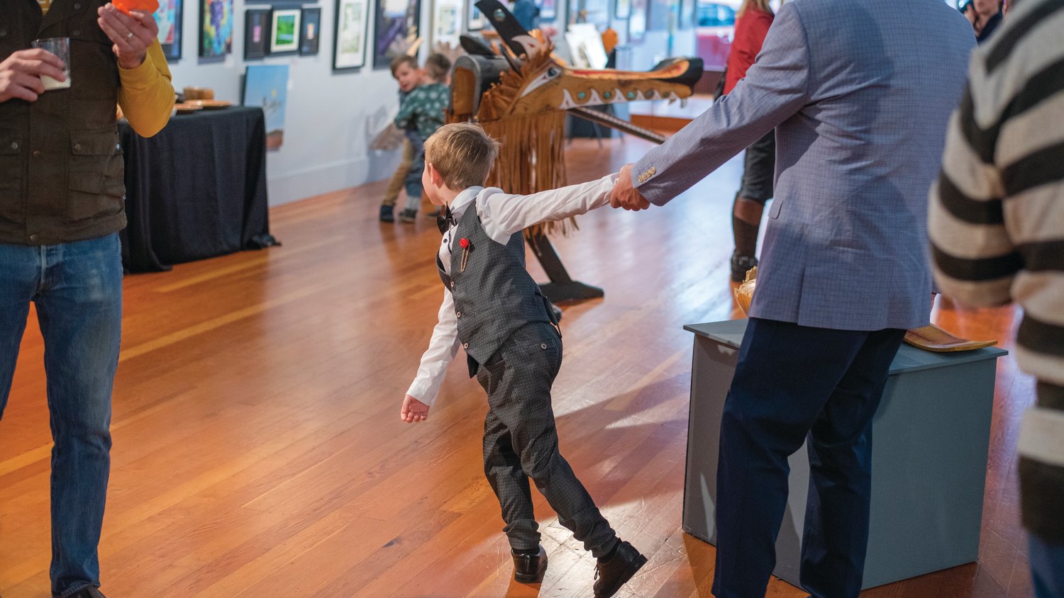 Young artists sport their best attire while showing art at the Rectangle Gallery in Centralia on Friday.
