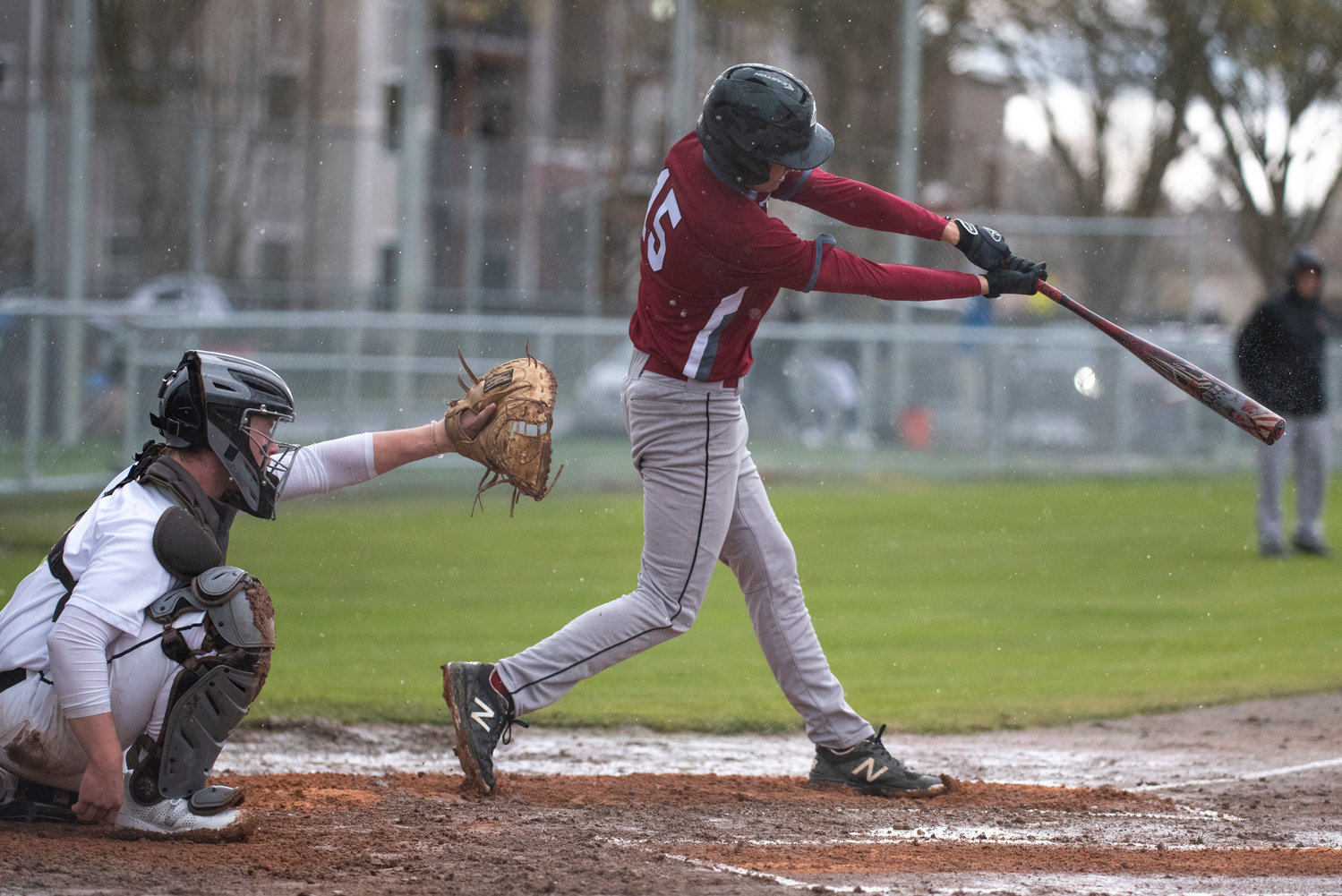 W.F. West's Westin Potter swings at a Tumwater pitch during a road game on April 14.