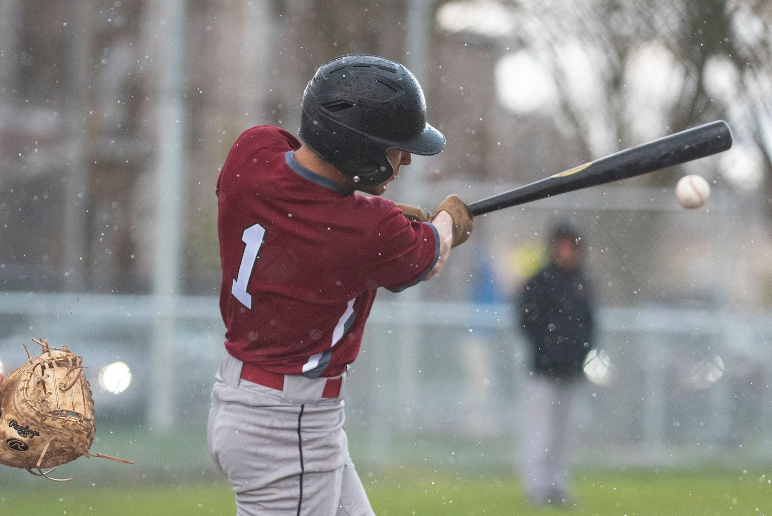 W.F. West leadoff hitter Brock Bunker connects on a Tumwater pitch during a road game on April 14.