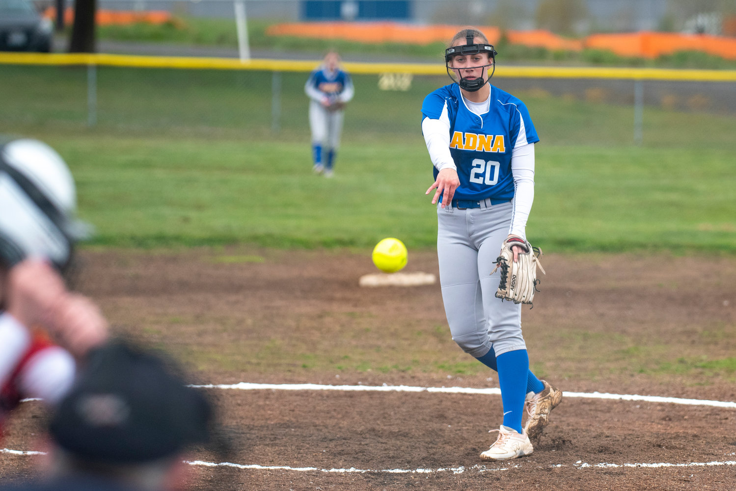 Adna's Karlee Von Moos tosses a pitch to a Winlock batter during a road game on April 20.